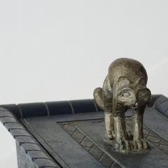 Vienna Secession Polychrome Wooden Box with Cat Finial, Austria, circa 1900