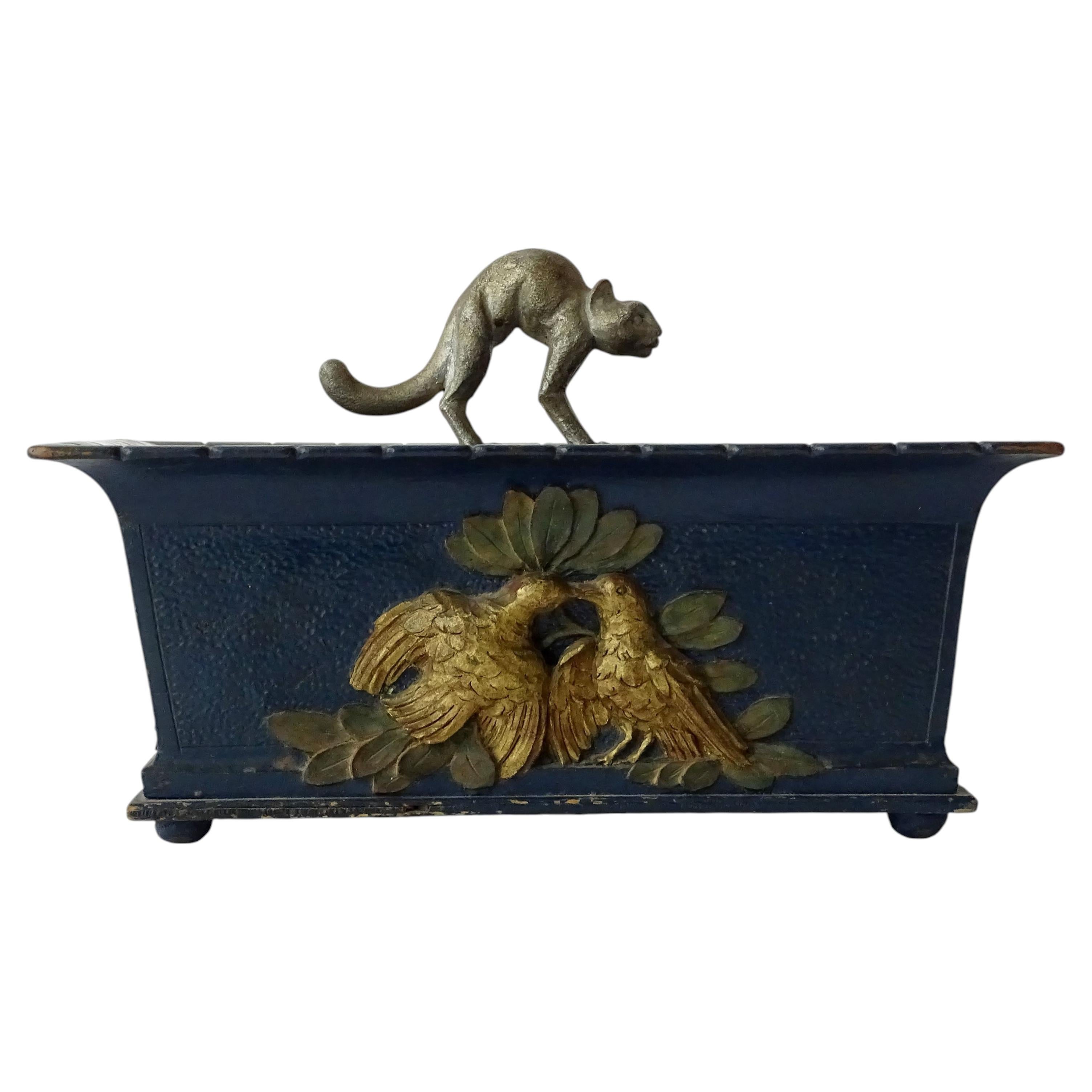 Vienna Secession Polychrome Wooden Box with Cat Finial, Austria, circa 1900 For Sale