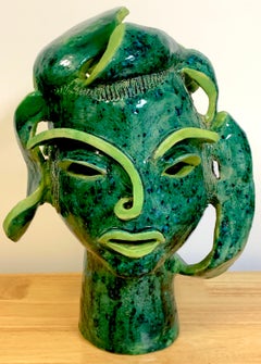 Vienna Secession Pottery Abstract Female Portrait Bust, circa 1930