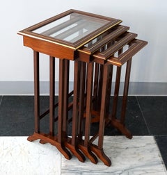 Vienna Secession Set of Side Tables Glass Plates Brass Inlays Art Nouveau, 1900