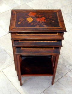 Vienna Secession Set of Side Tables Roses Poppies Walnut Precious Woods