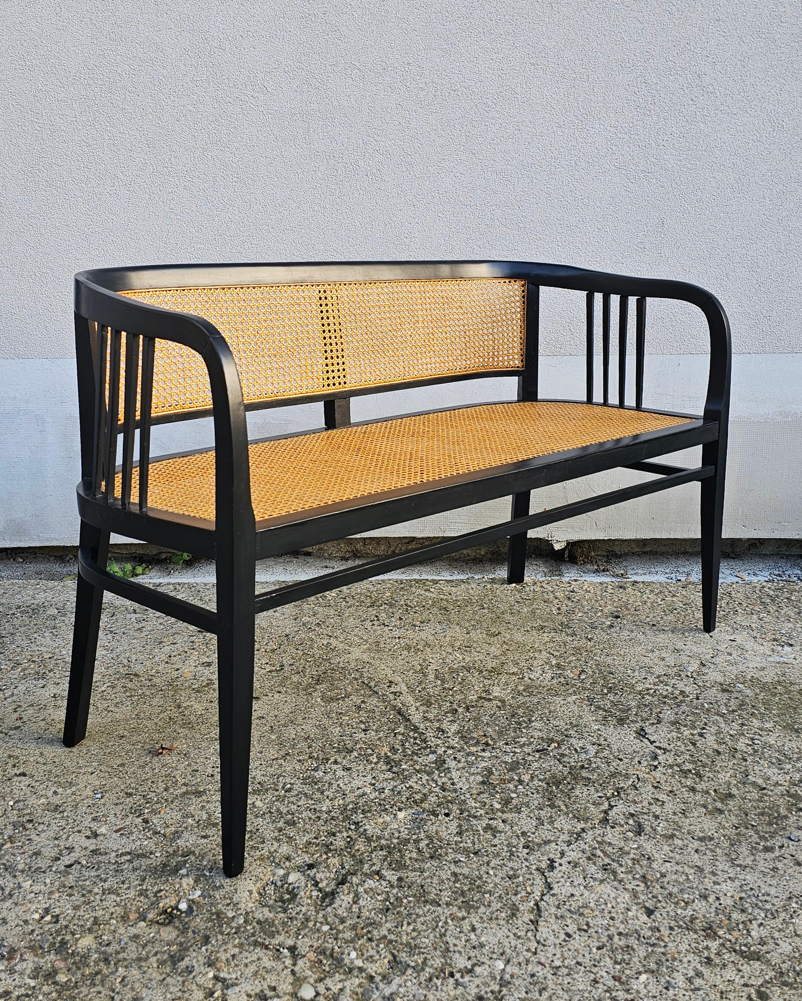 Vienna Secession Settee done in beech with the cane seat and backrest For Sale 5