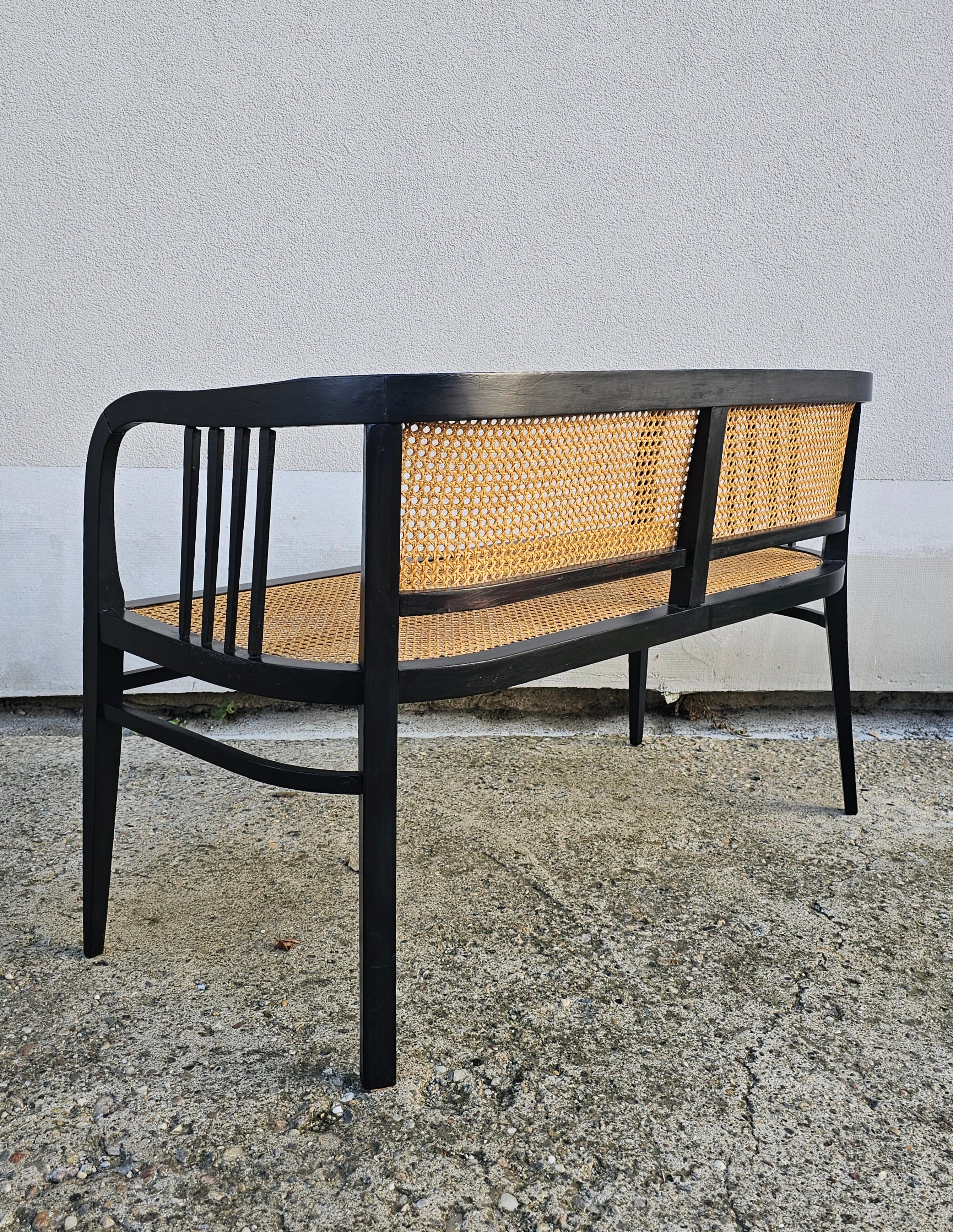 Vienna Secession Settee done in beech with the cane seat and backrest For Sale 1