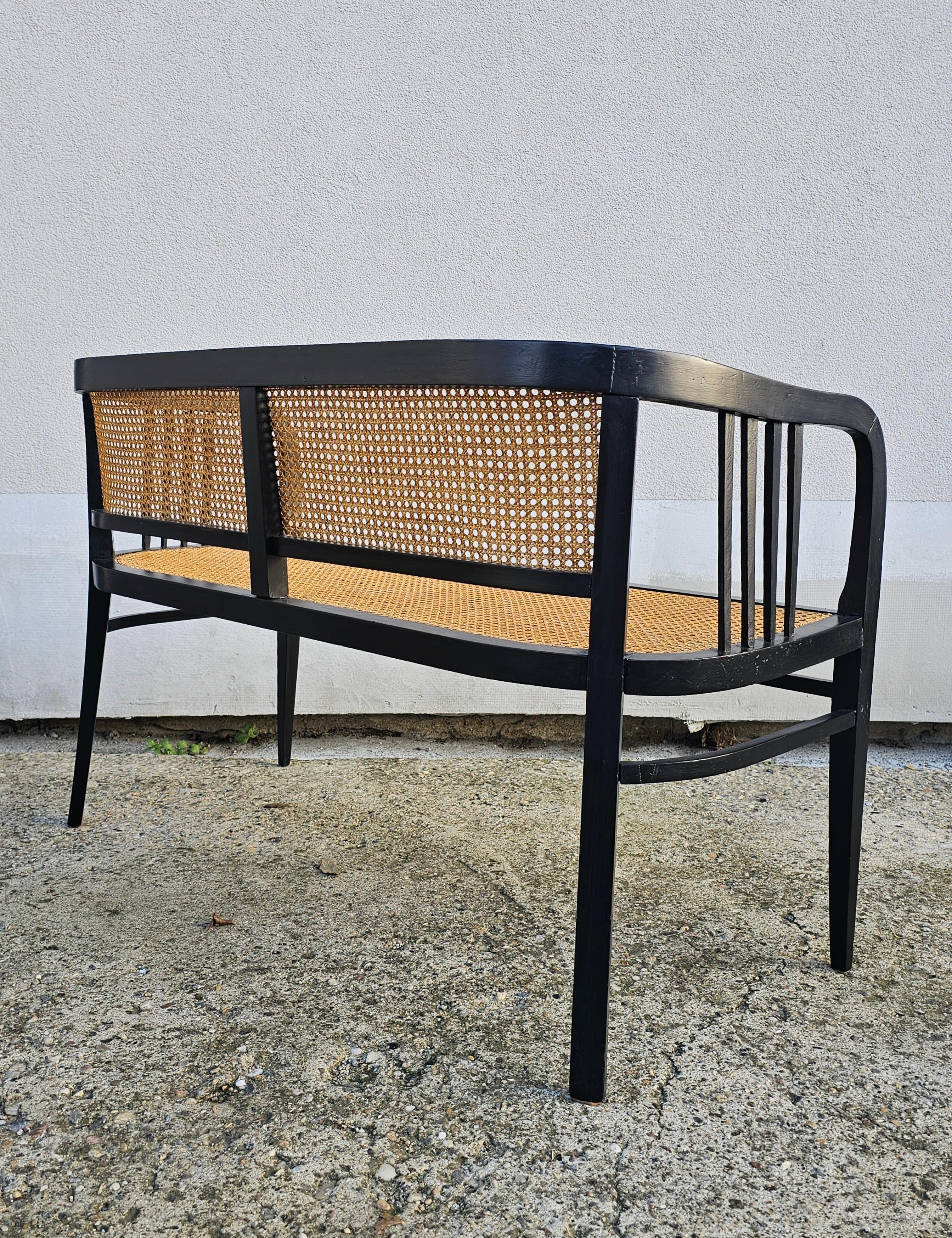 Vienna Secession Settee done in beech with the cane seat and backrest For Sale 3