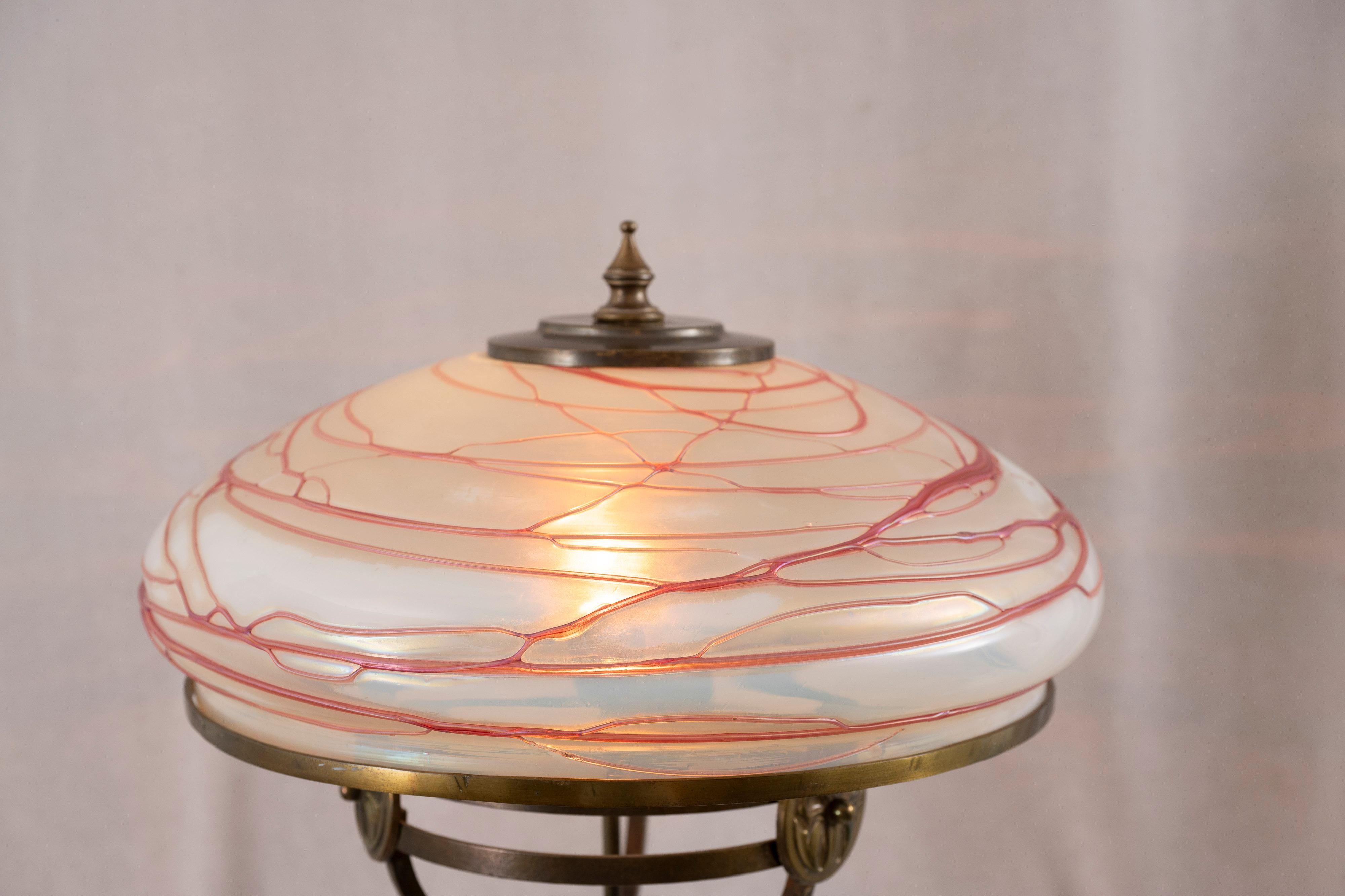 Austrian Vienna Secessionist/Arts & Crafts Table Lamp, Attr. Loetz, ca. 1910 For Sale