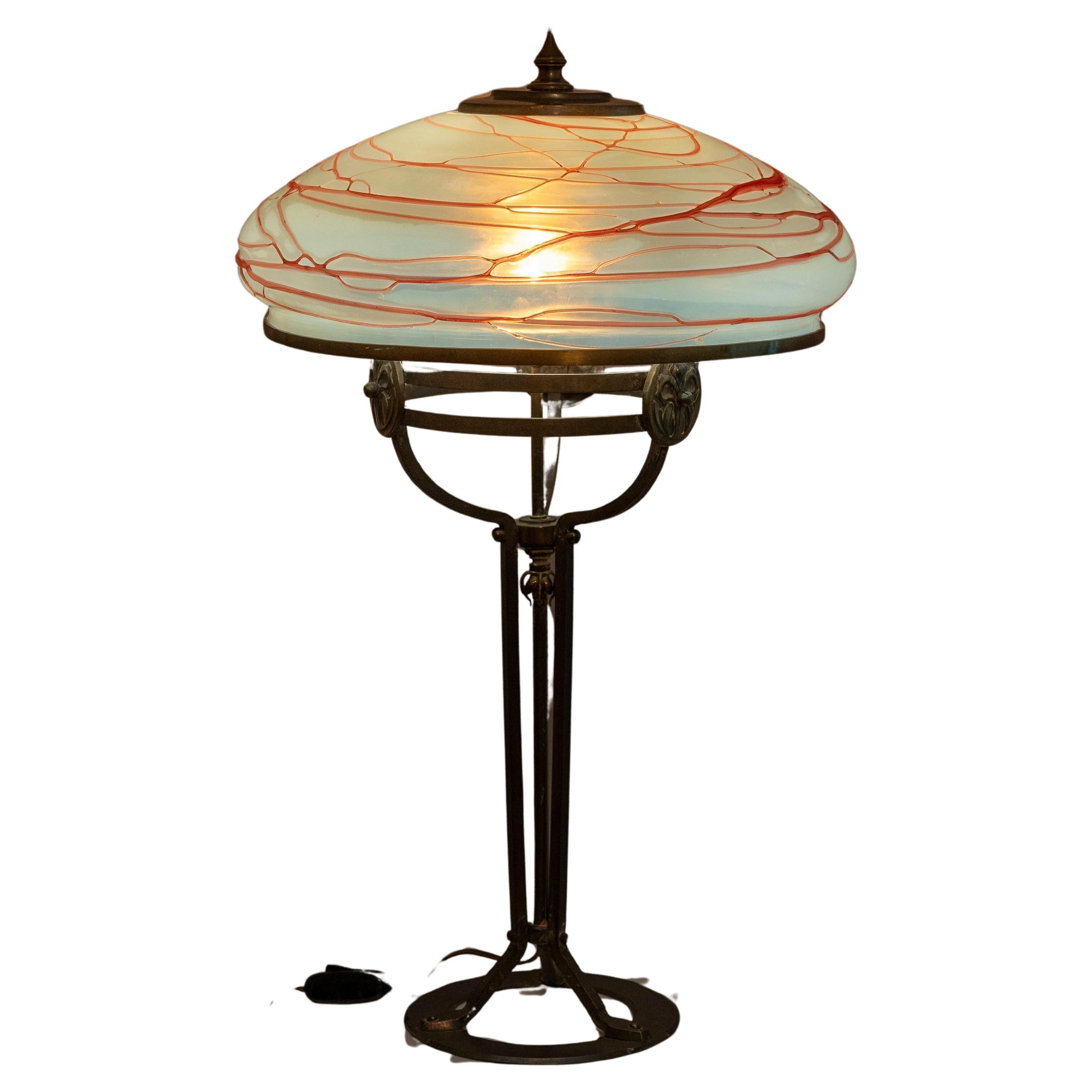 Vienna Secessionist/Arts & Crafts Table Lamp, Attr. Loetz, ca. 1910 For Sale