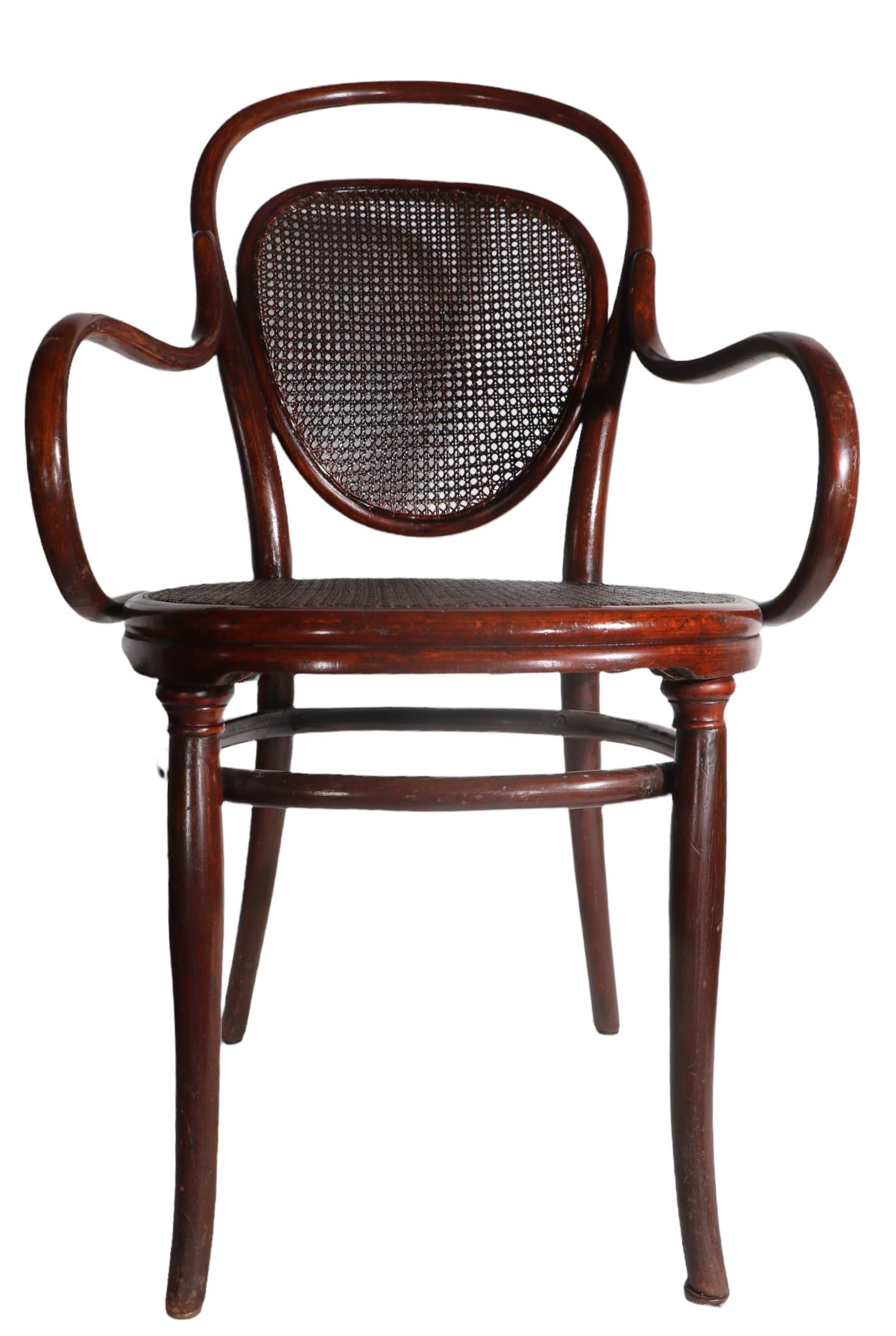 Austrian Vienna Secessionist Bentwood Arm Chair Att. to J & J Kohn in the Style of Thonet