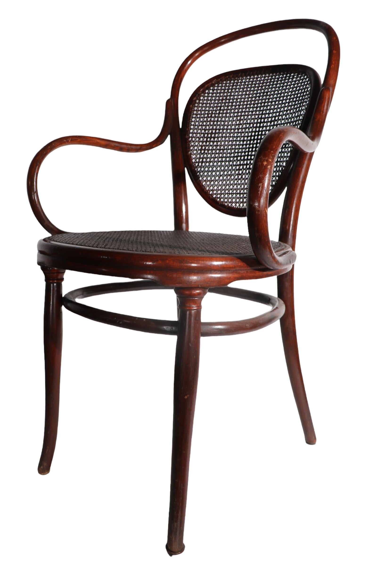 20th Century Vienna Secessionist Bentwood Arm Chair Att. to J & J Kohn in the Style of Thonet