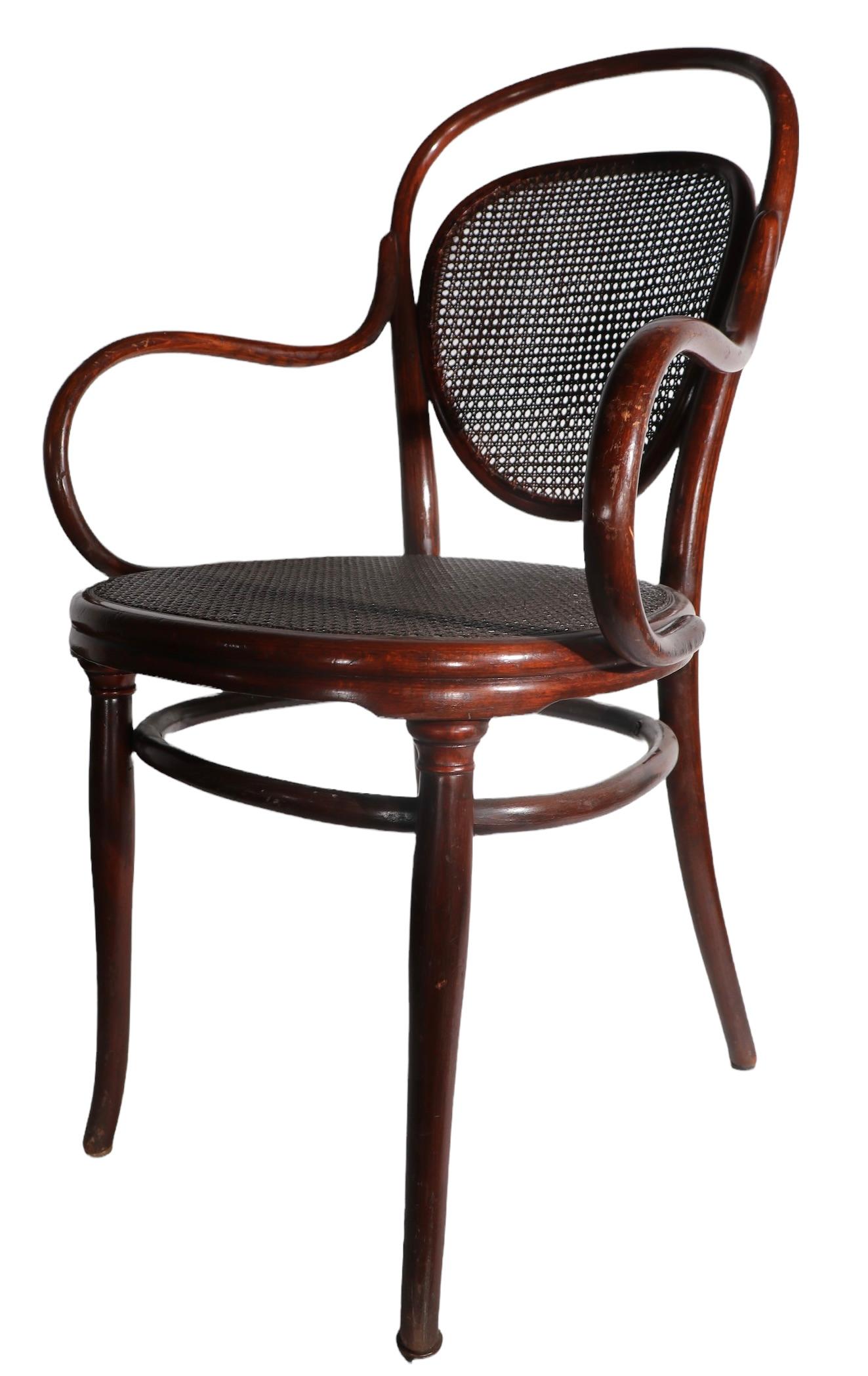 Cane Vienna Secessionist Bentwood Arm Chair Att. to J & J Kohn in the Style of Thonet