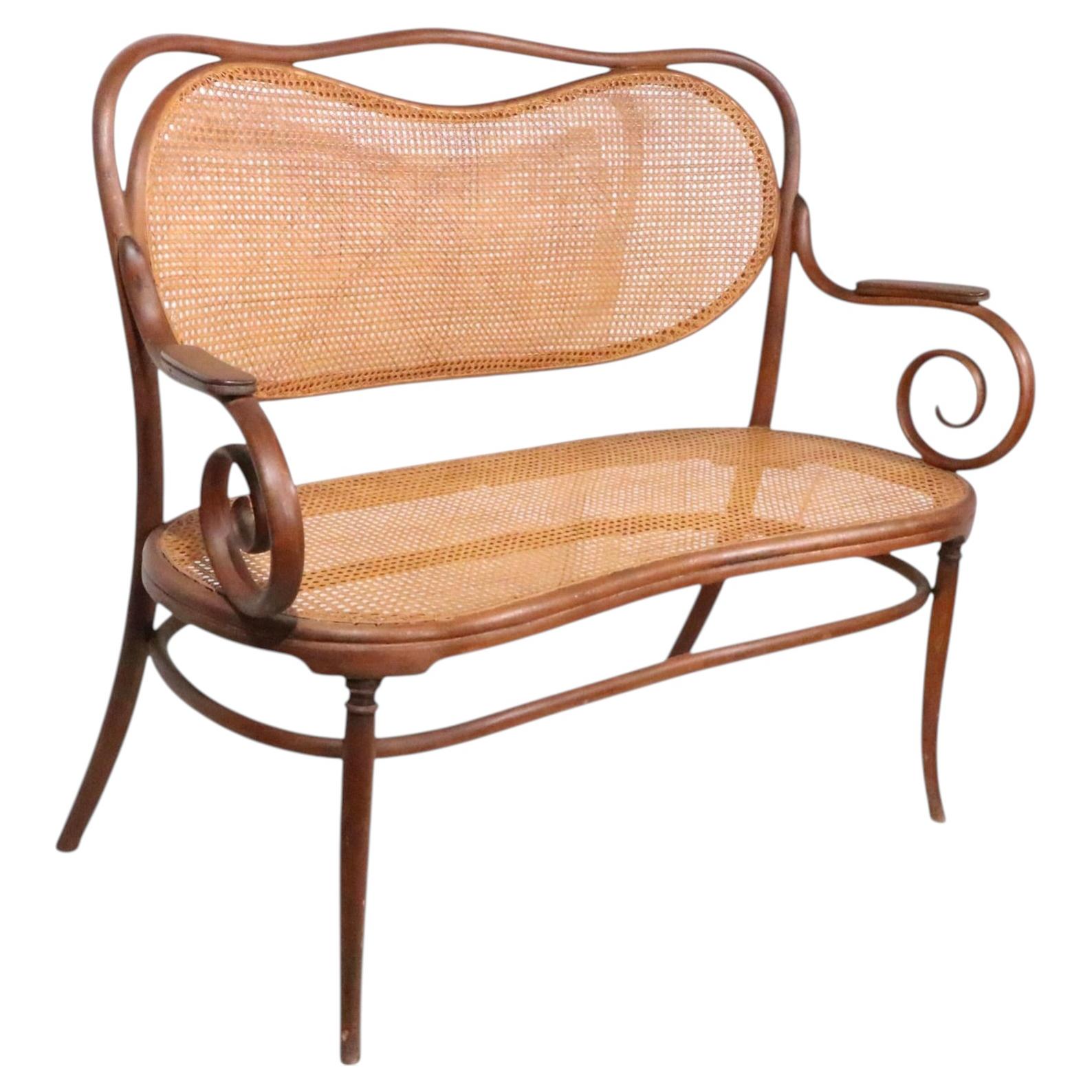 Vienna Secessionist Bentwood Cane Loveseat Settee Bench by JJ Kohn 1880/1920's