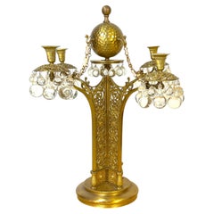 Chandelier viennois sécessionniste à quatre lumières en métal doré et cristal A.I.C., C. 1900