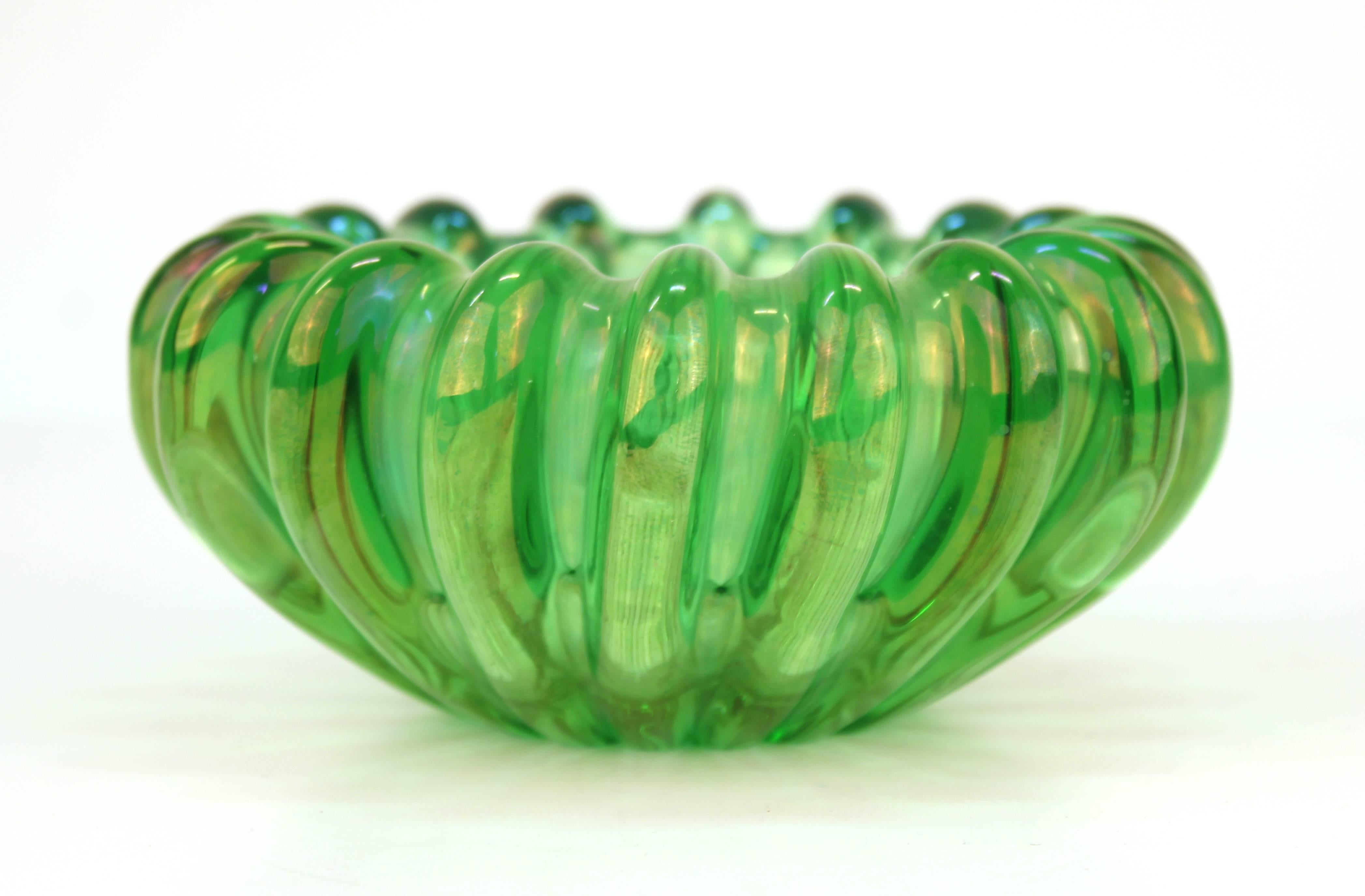 Austrian Vienna Secessionist Opalescent Green Glass Bowl