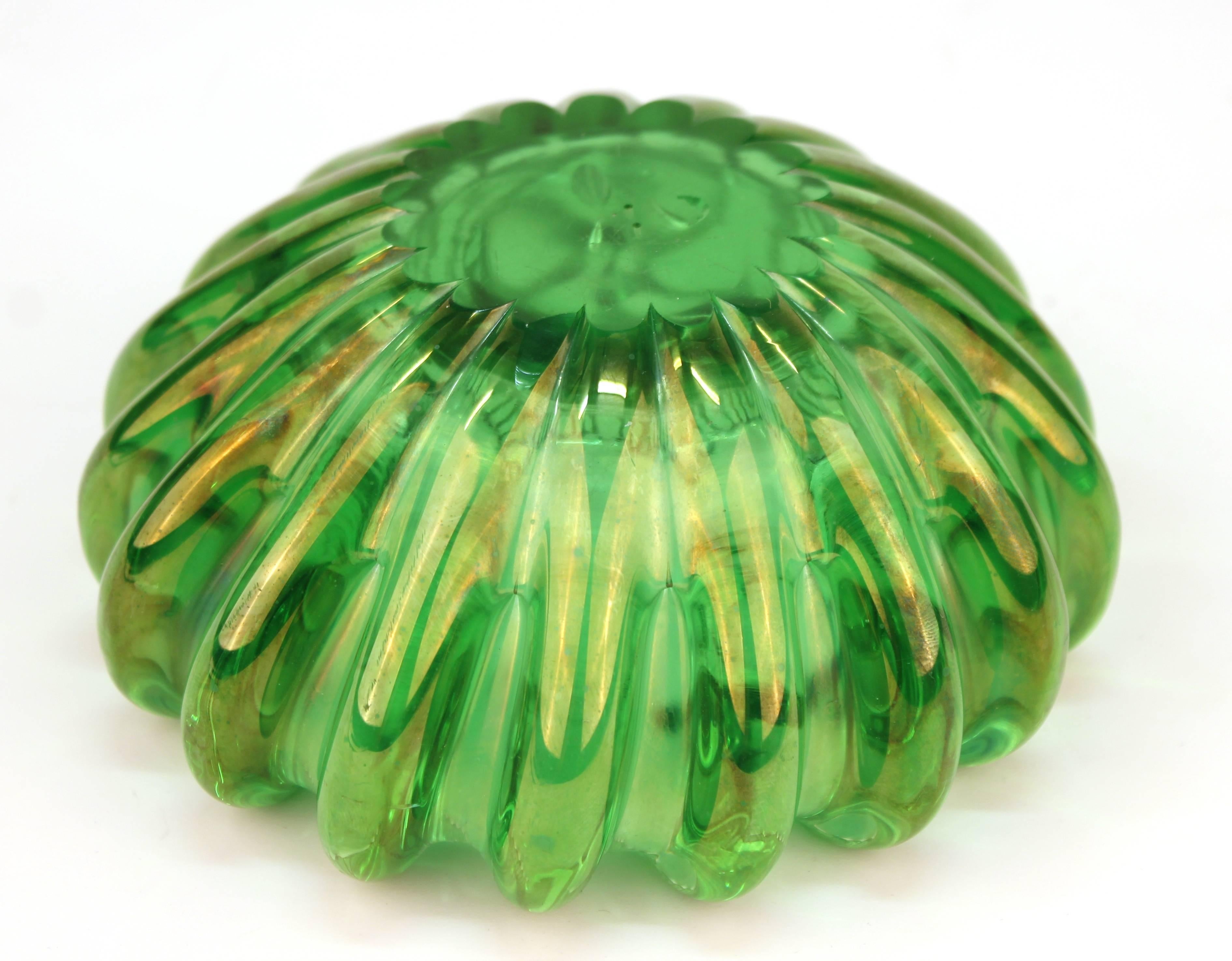 Vienna Secessionist Opalescent Green Glass Bowl 1