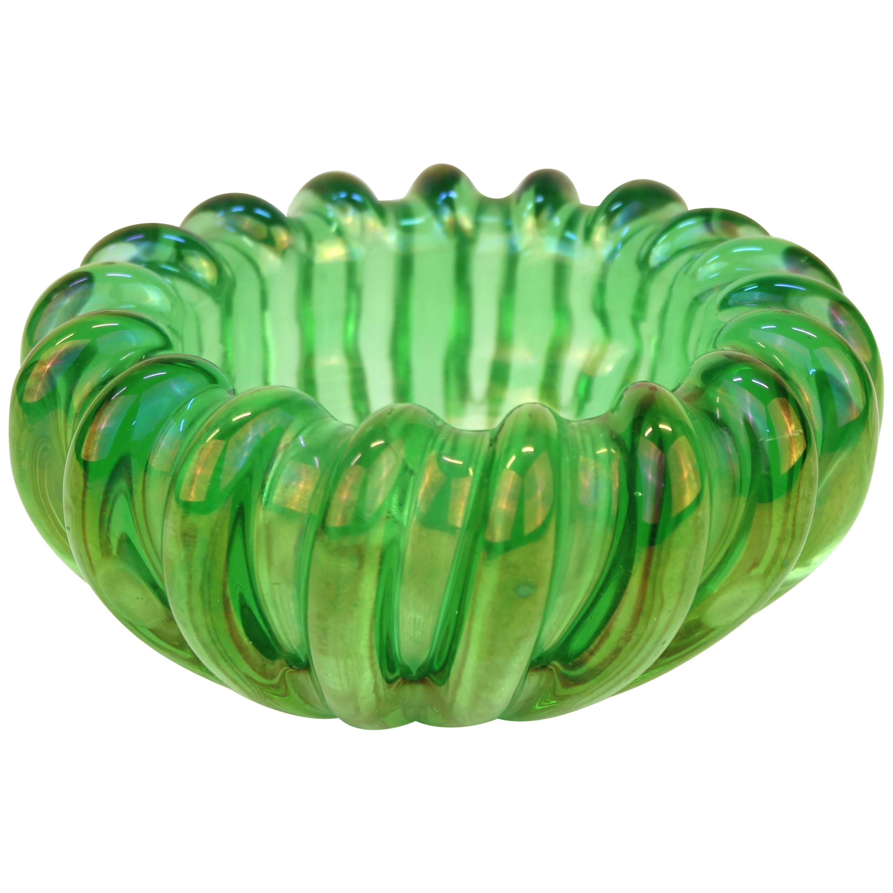 Vienna Secessionist Opalescent Green Glass Bowl