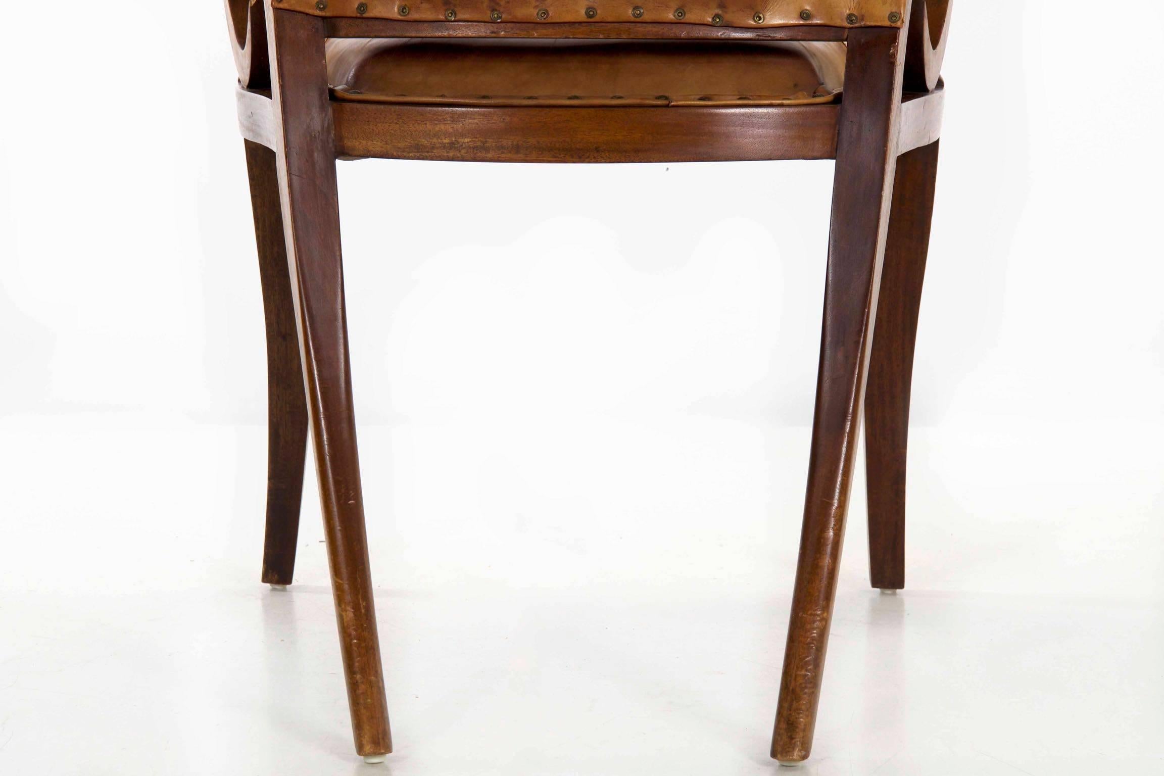 Vienna Secessionist Scrolled Mahogany and Leather Armchair, circa 1910 9