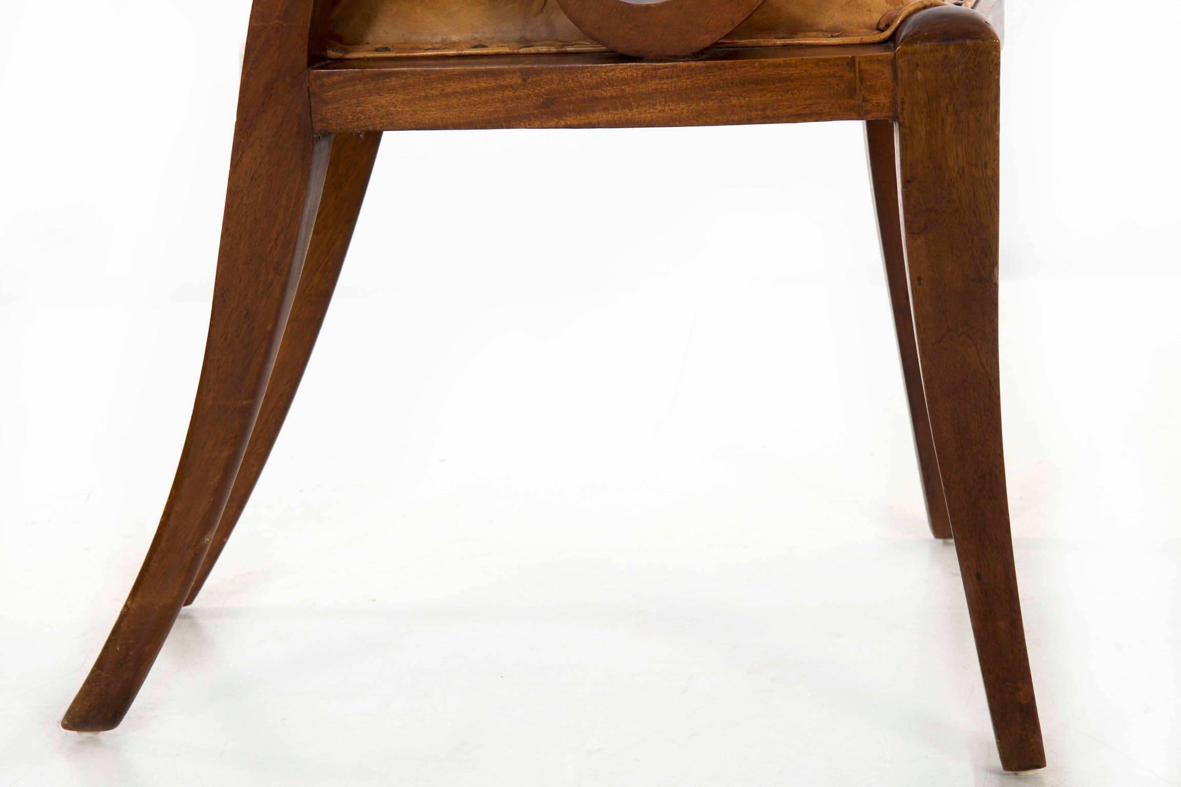 Vienna Secessionist Scrolled Mahogany and Leather Armchair, circa 1910 11