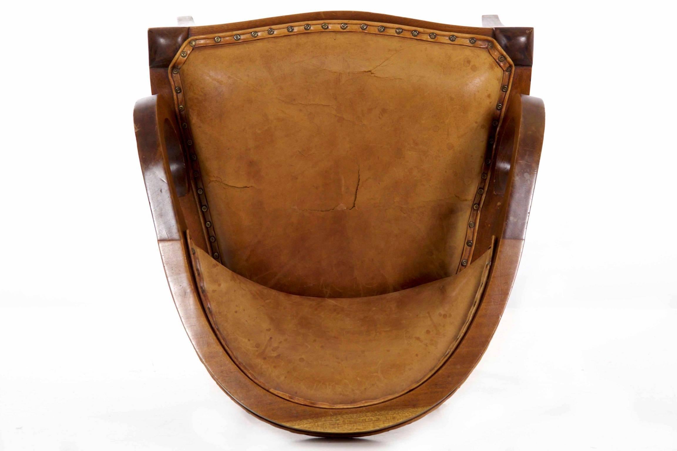 Vienna Secessionist Scrolled Mahogany and Leather Armchair, circa 1910 12
