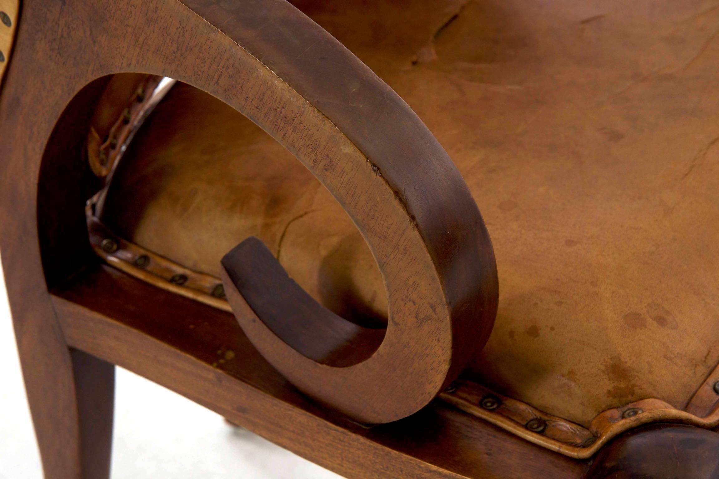 Vienna Secessionist Scrolled Mahogany and Leather Armchair, circa 1910 2