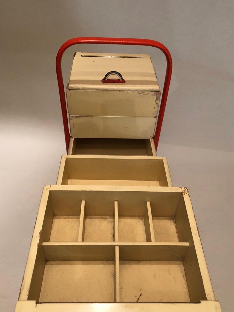 Vienna Sewing Box on Wheels in Coral and Cream from 1920s For Sale at
