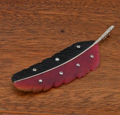 Vienna Signed Paltscho 1920 Chalcedony Onyx Feather Brooch