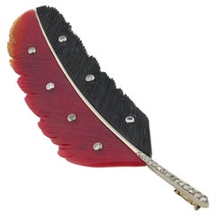 Vienna Signed Paltscho 1920 Chalcedony Onyx Feather Brooch