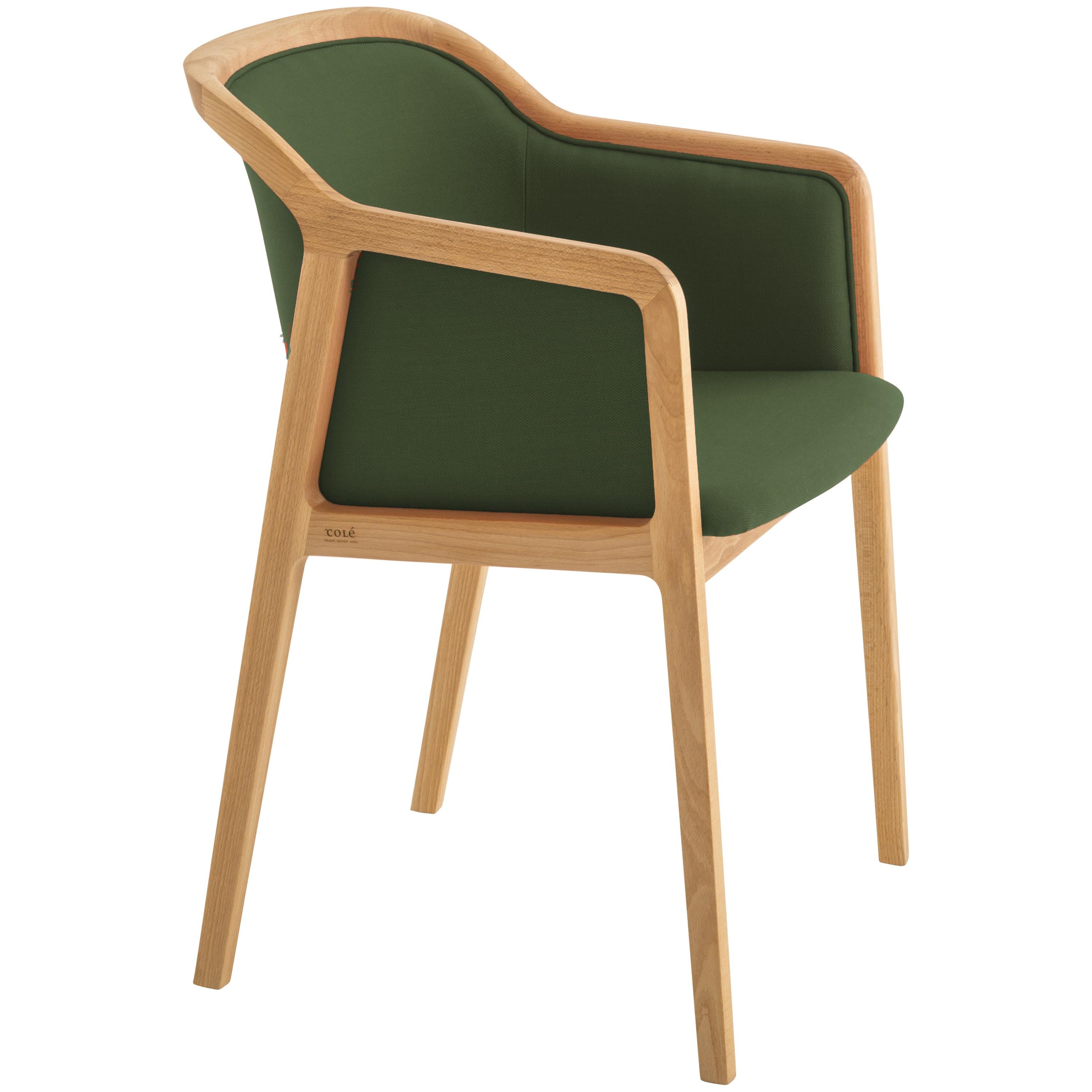 Vienna Soft Armchair in Beech Wood and Wool Fabric Palm Green Made in Italy