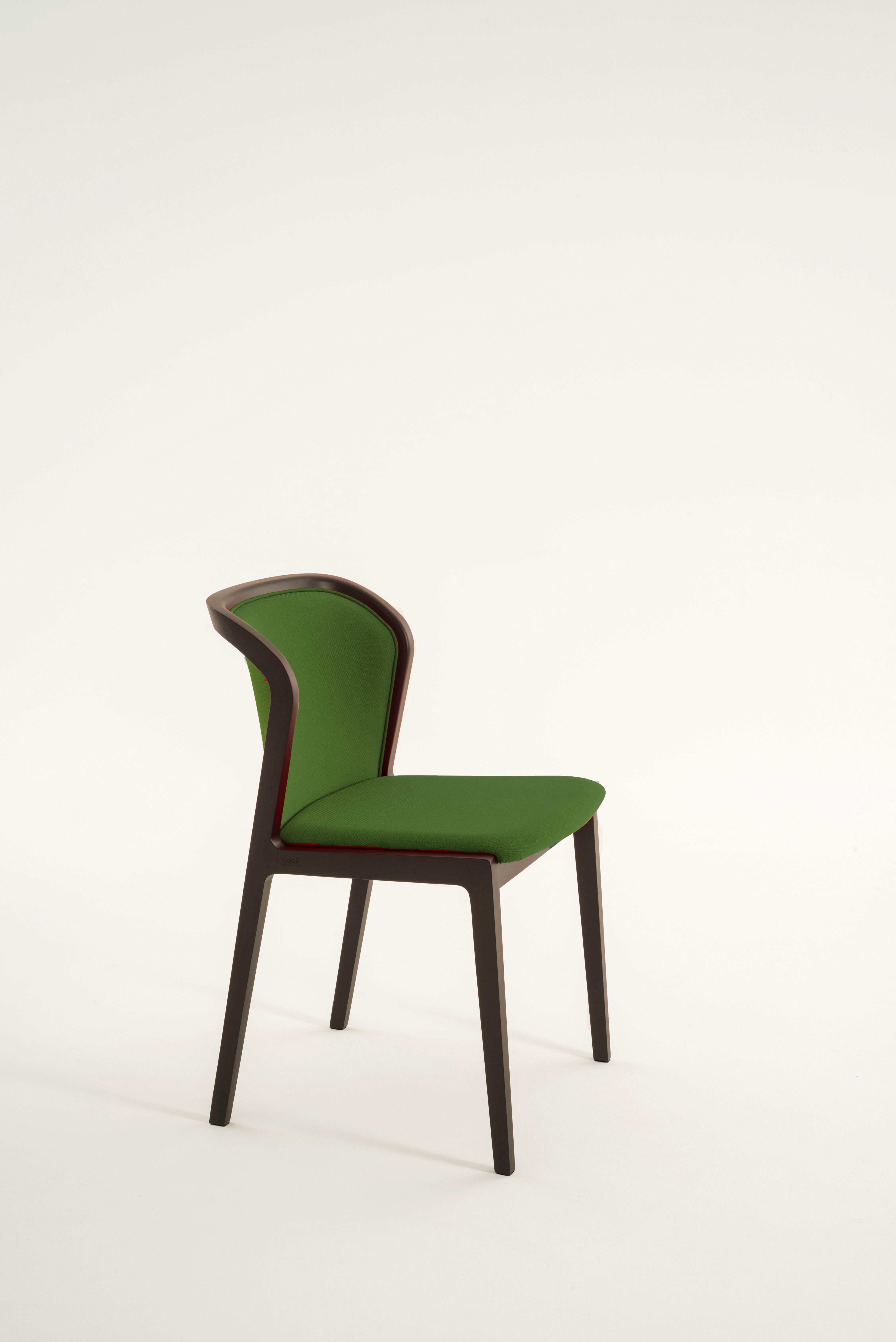 Hand-Crafted Vienna Soft Chair in Beech Wood and Wool Fabric Palm Green Made in Italy For Sale