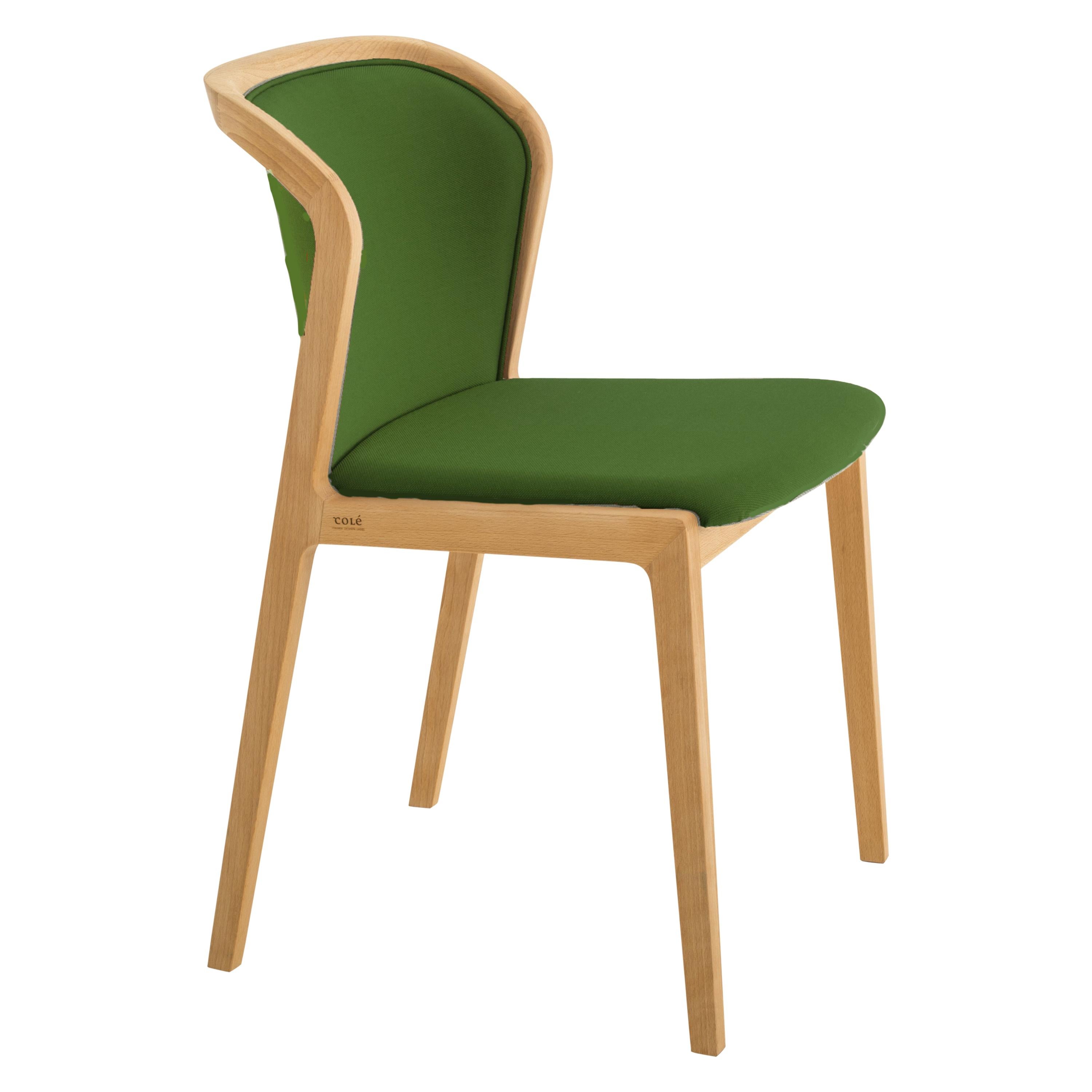 Vienna Soft Chair in Beech Wood and Wool Fabric Palm Green Made in Italy