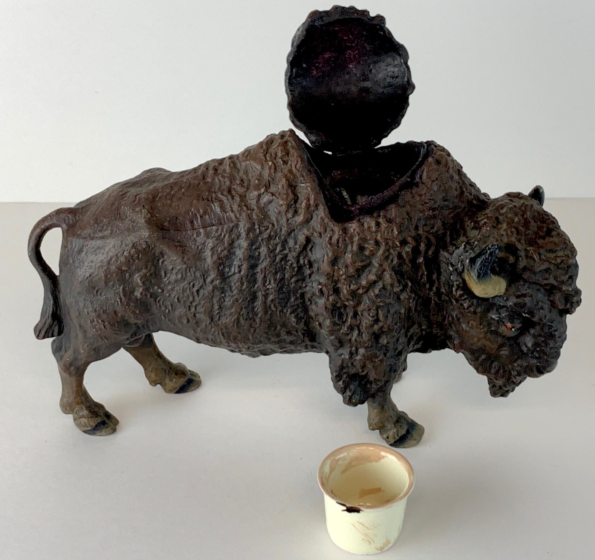 Hand-Painted Vienna Style Cold Painted Metal Bison Inkwell