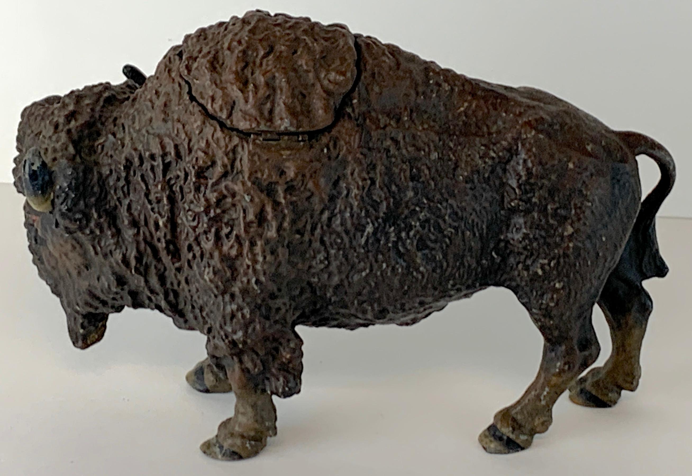 19th Century Vienna Style Cold Painted Metal Bison Inkwell