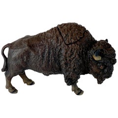 Vienna Style Cold Painted Metal Bison Inkwell