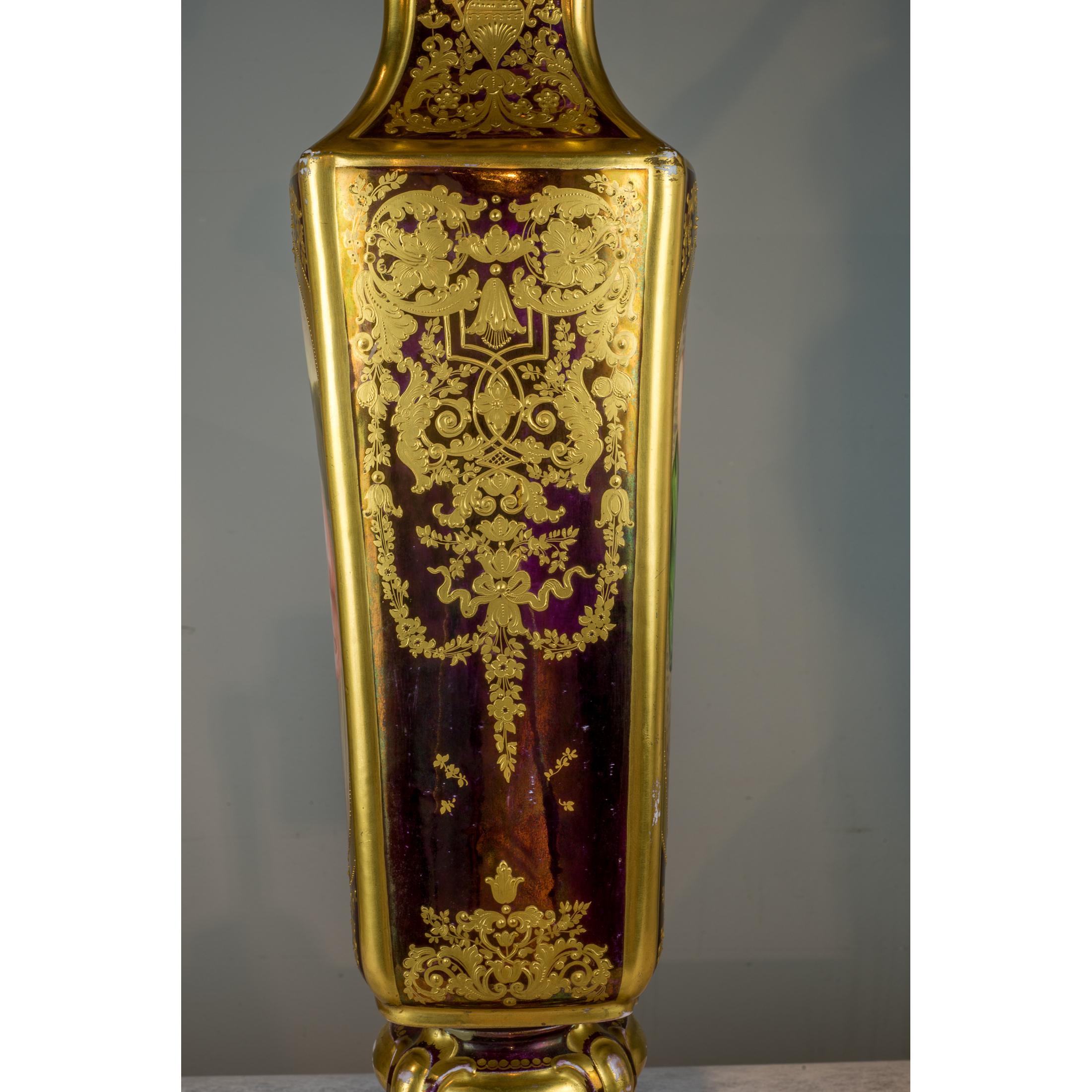 19th Century Vienna Style Gilt and Polychrome Decorated Porcelain Pedestal