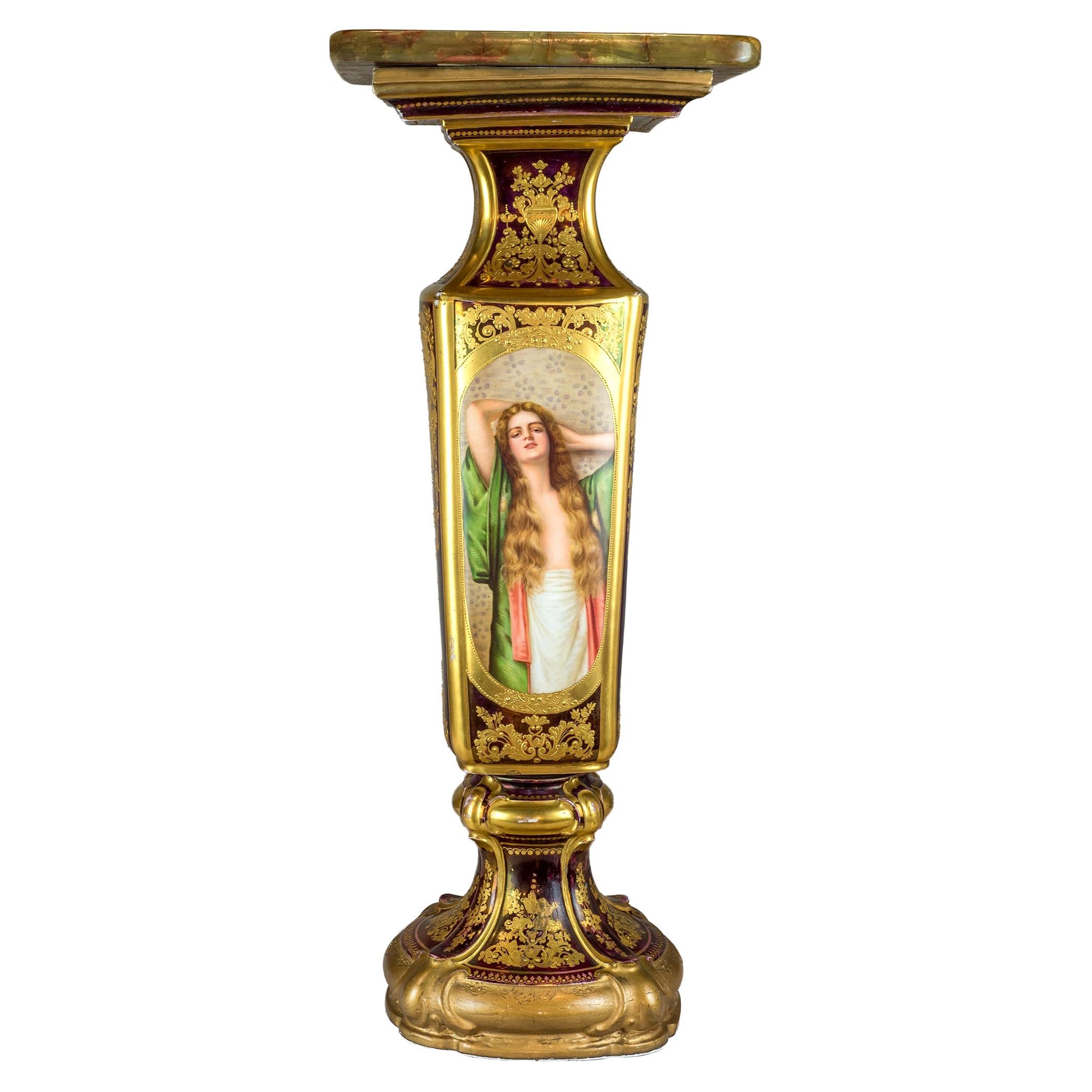 Vienna Style Gilt and Polychrome Decorated Porcelain Pedestal