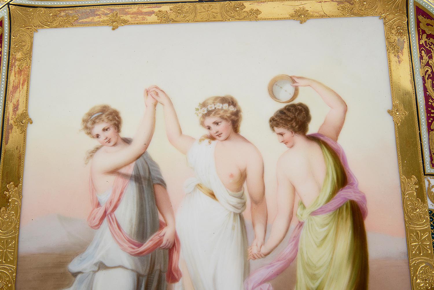 Classical Greek Vienna Style Porcelain Charger of 'The Three Graces' For Sale