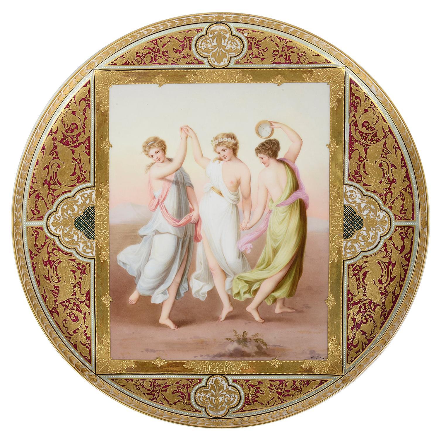 Vienna Style Porcelain Charger of 'The Three Graces' For Sale