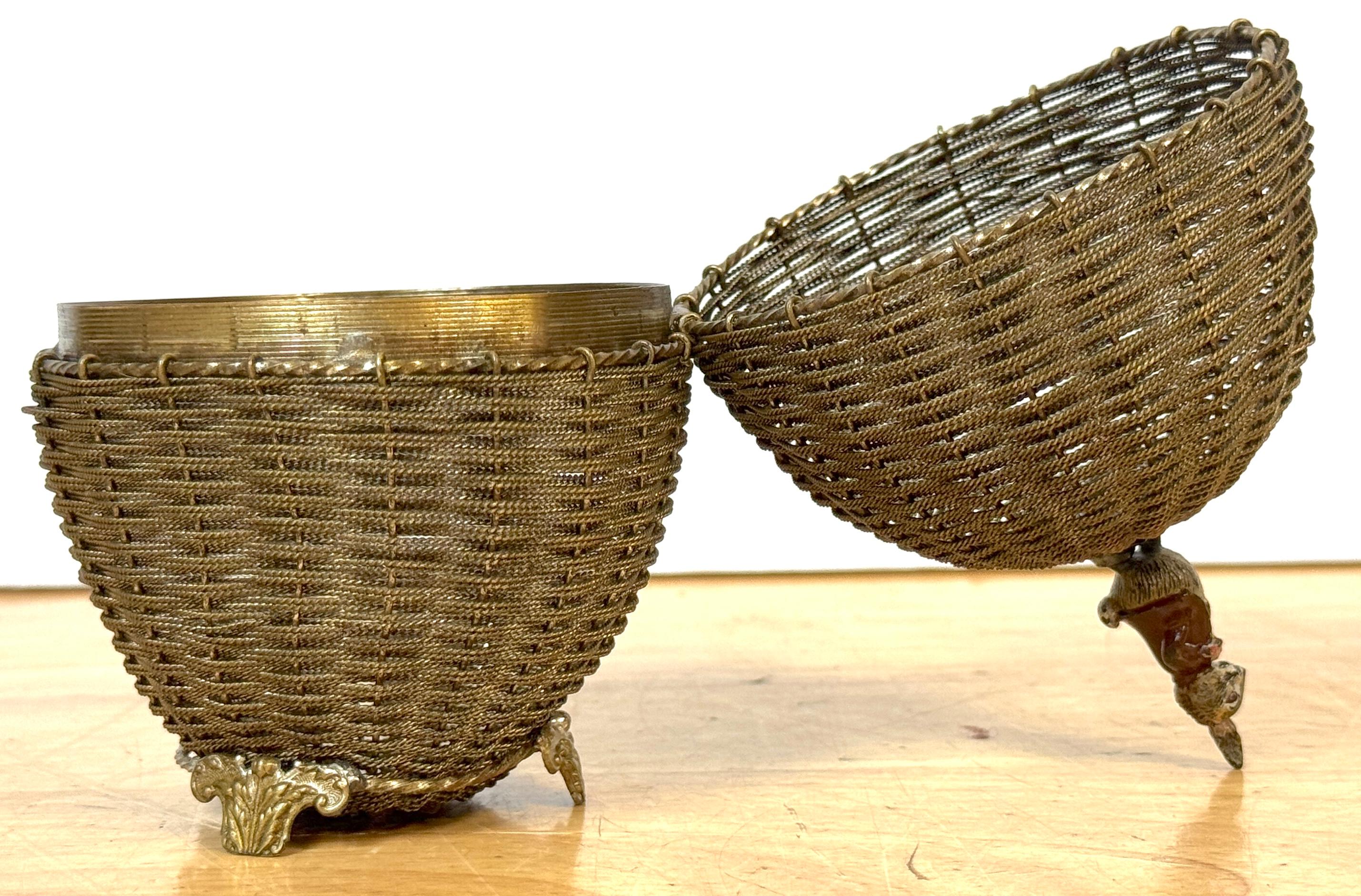Vienna Woven Bronze Basket Box with Cold-Painted Rabbit, Attributed to Bergman For Sale 3