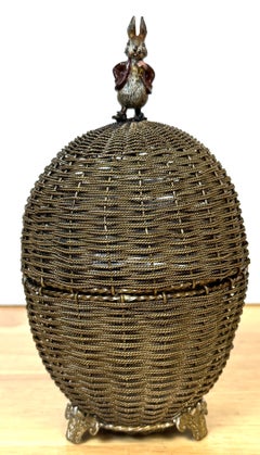 Vienna Woven Bronze Basket Box with Cold-Painted Rabbit, Attributed to Bergman