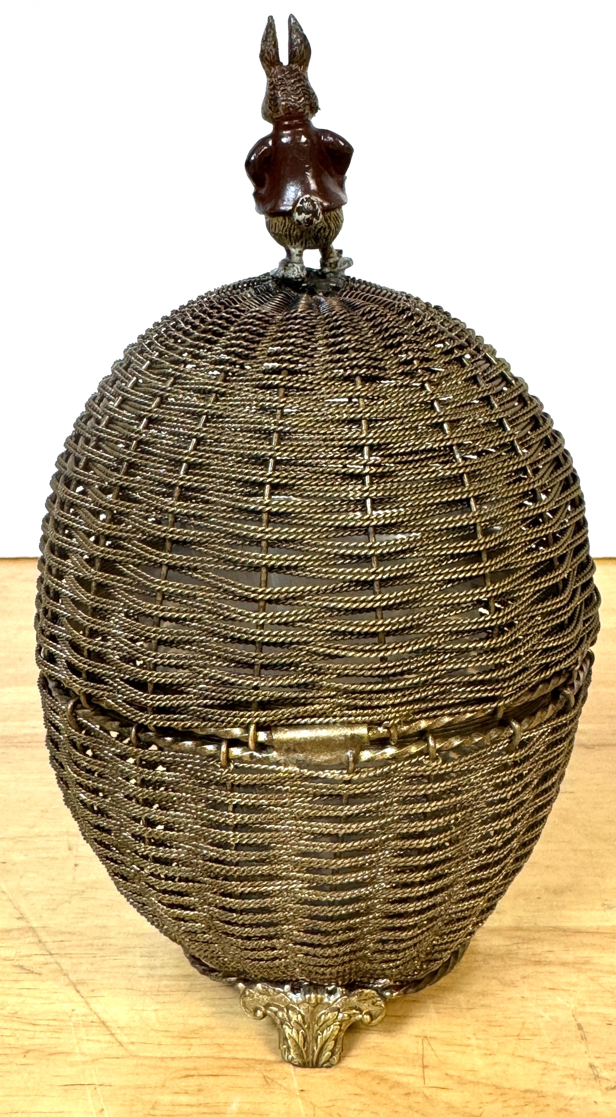 Enameled Vienna Woven Bronze Basket Box with Cold-Painted Rabbit, Attributed to Bergman For Sale