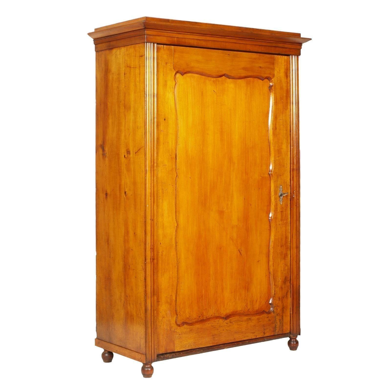 Viennese 19th Century Biedermeier Cupboard Wardrobe in Birch Polished to Wax