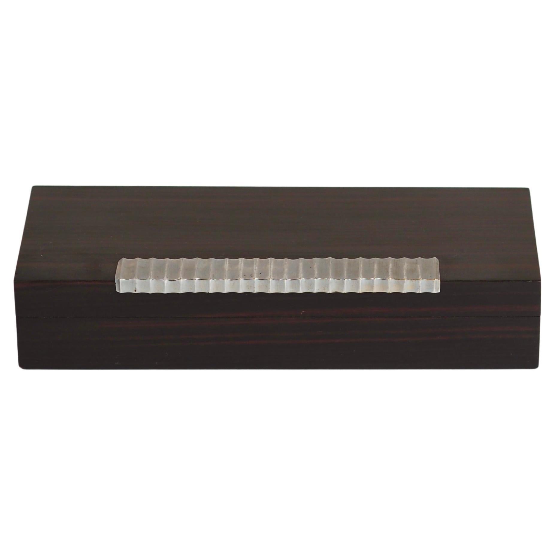 Viennese Art Deco Lidded Box in Exotic Veneer with Architectural Stepped Mount For Sale