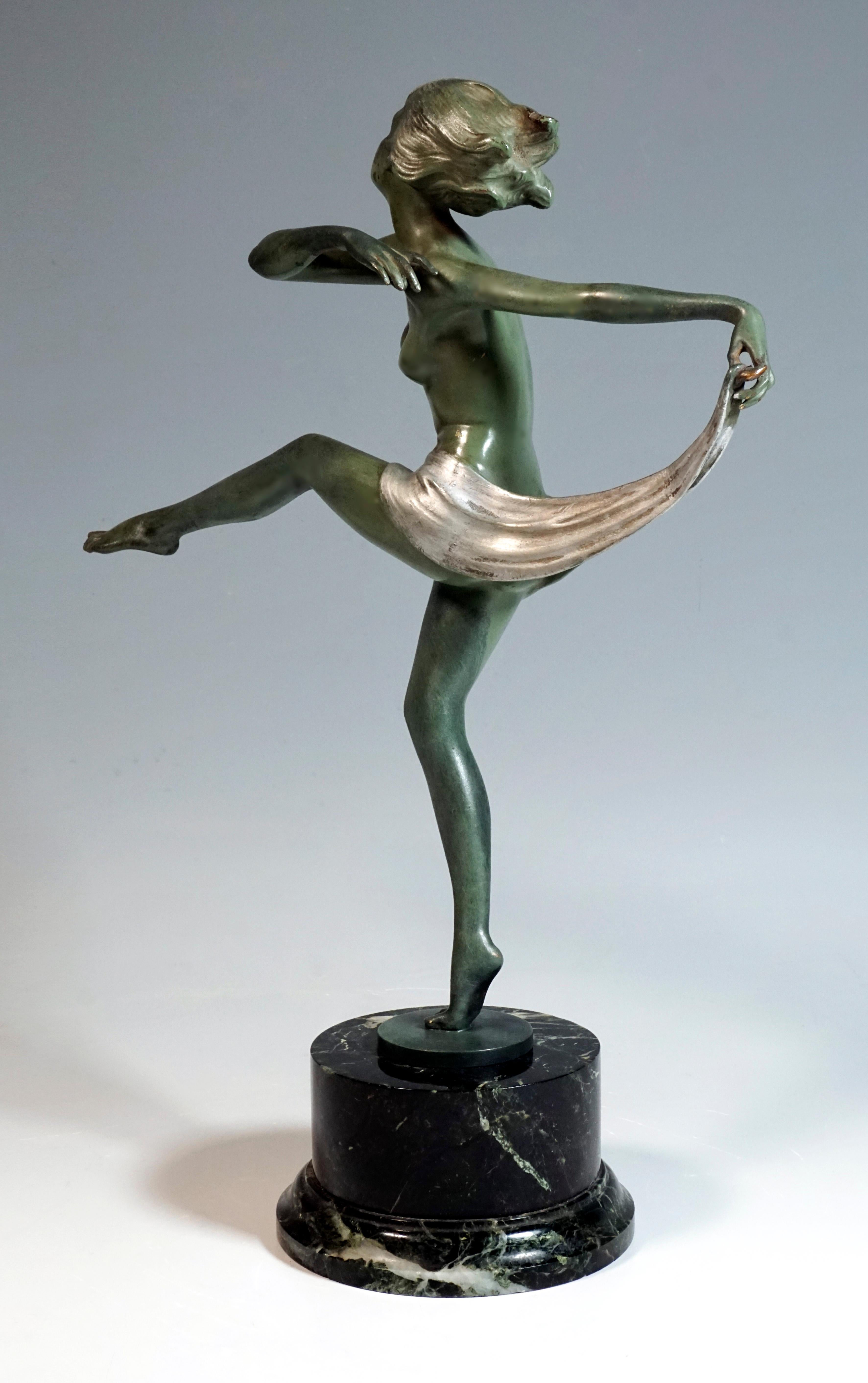 Wiener Jugendstil-Tänzer aus Bronze auf Marmorsockel von Josef Lorenzl, um 1920 (Österreichisch)