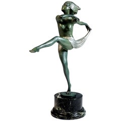 Viennese Art Nouveau Bronze Dancer on a Marble Base by Josef Lorenzl, circa 1920
