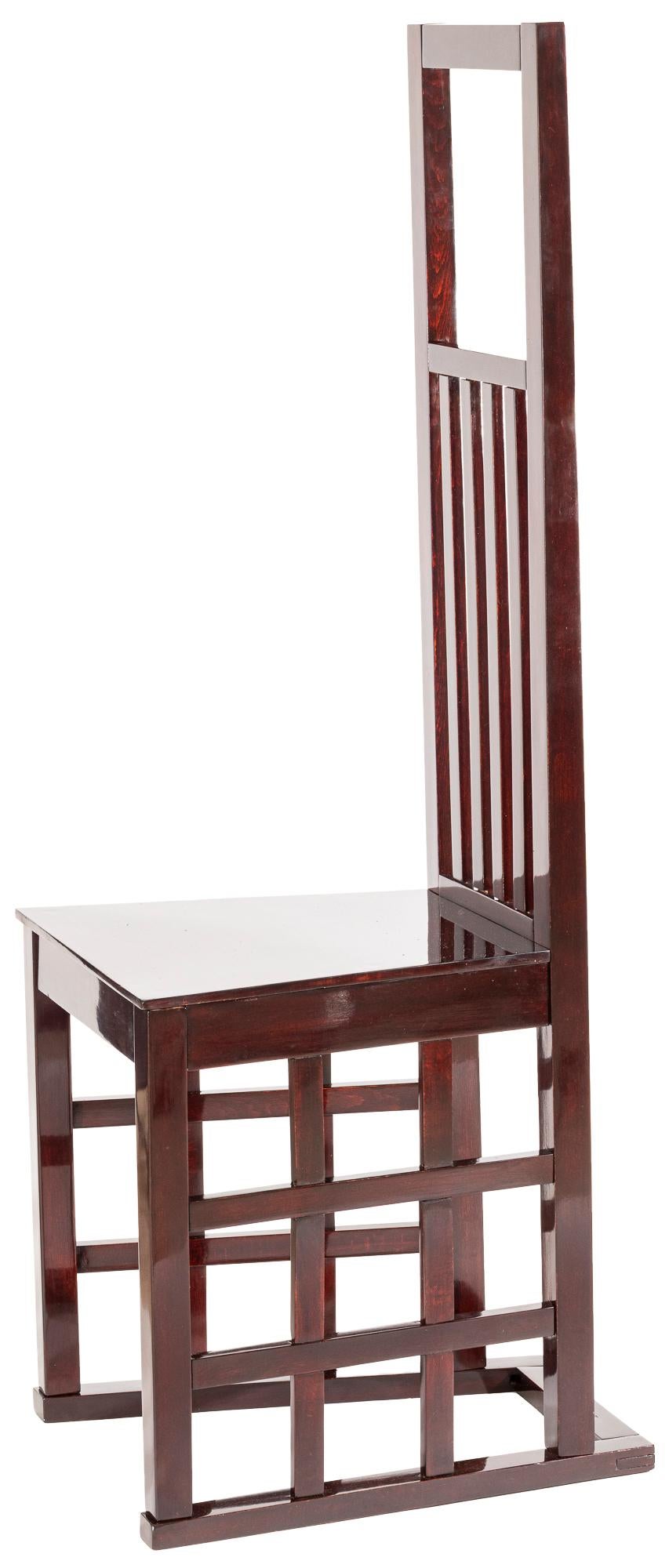This piece is a significant example of furniture designed by Josef Hoffmann, created as a variation of the furnishings for the apartment of Dr. Salzer. Its strict, architectural design language clearly reflects the reduced geometry typical of this