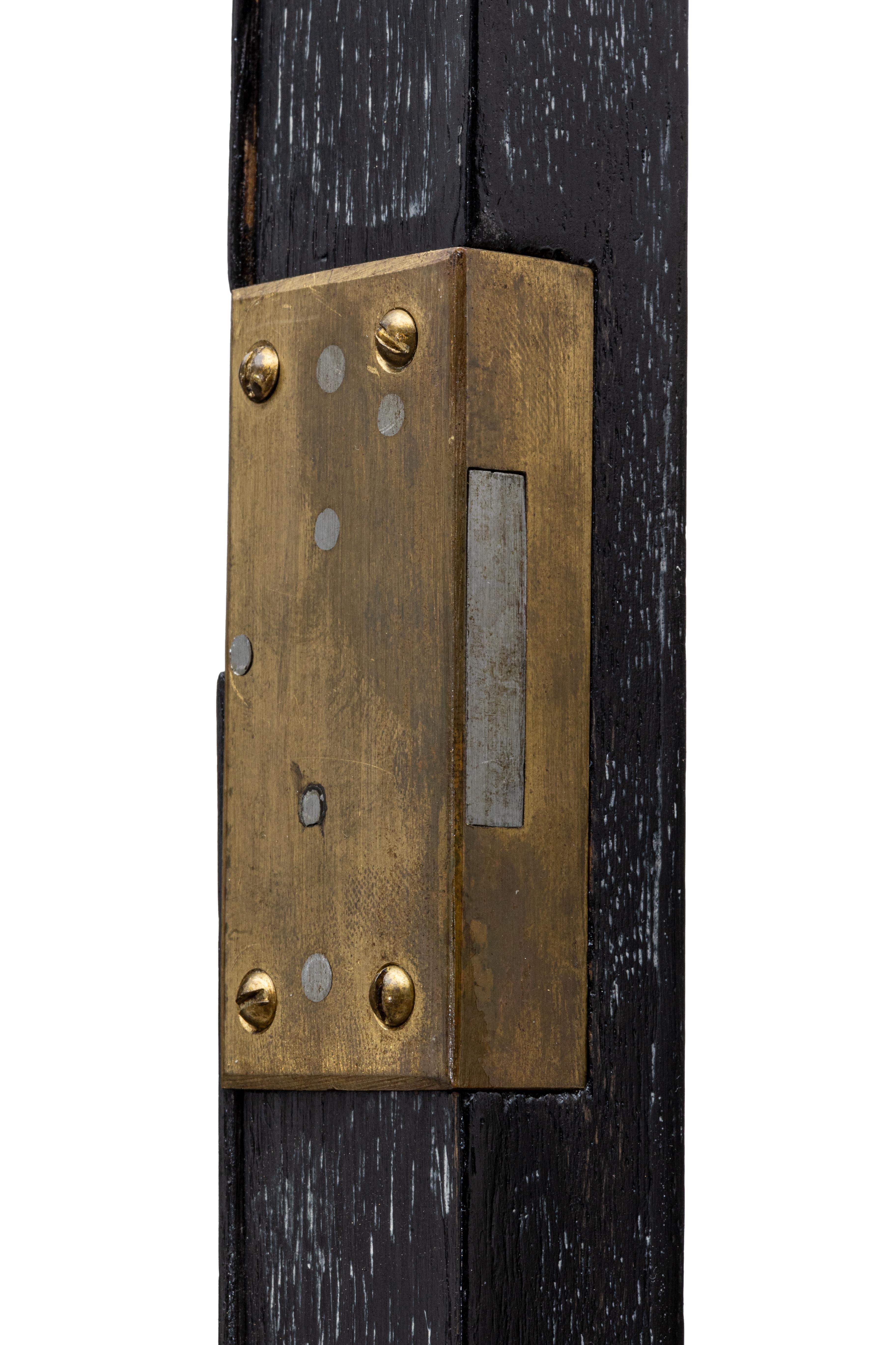 Grandfather clock, case design attr. to Michael Niedermoser, copper work by Georg Klimt, circa 1900

technique: solid oak case, stained and limed; copper mounts, chased and patinated; weight-driven movement with one-month duration; half-hour