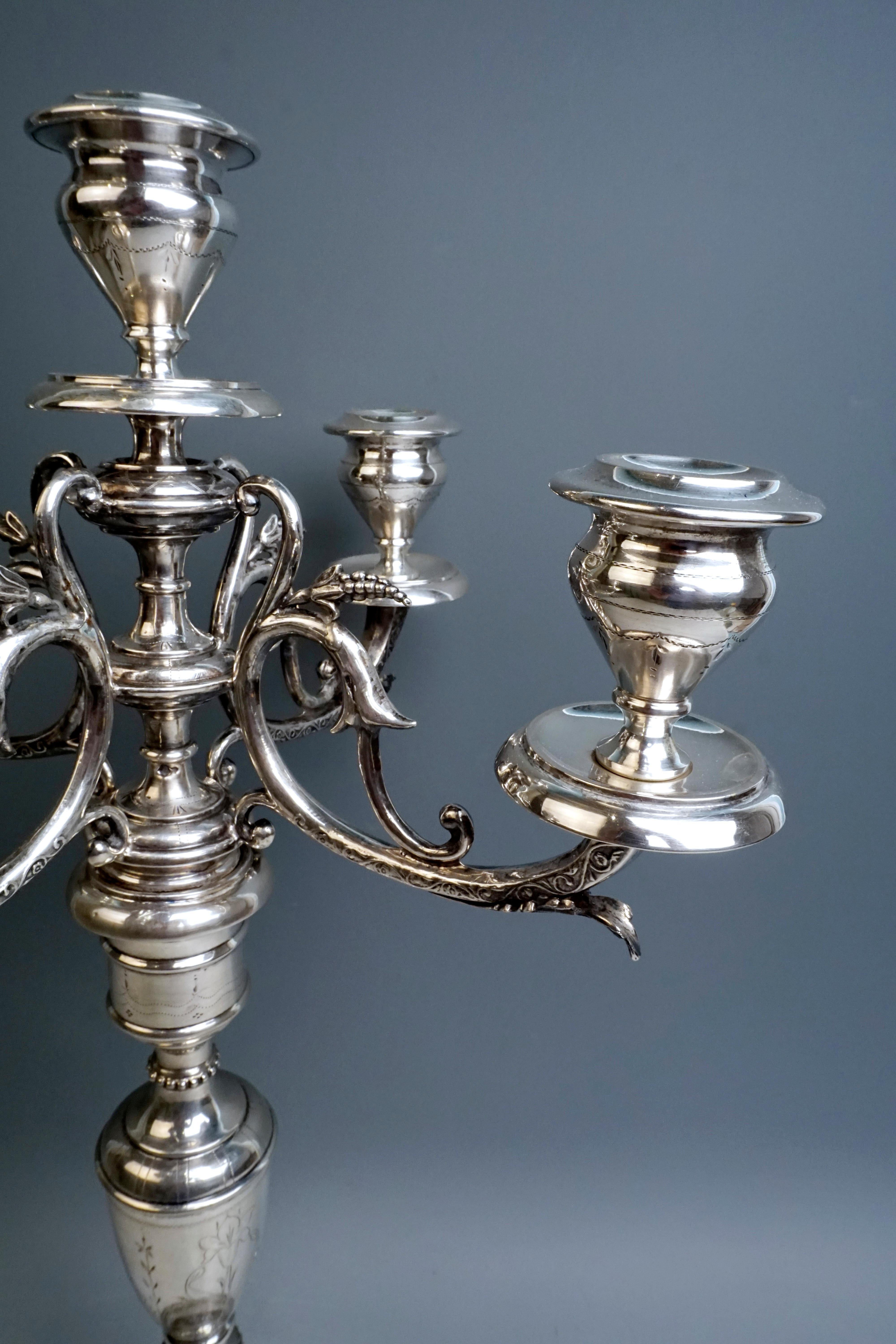 Candélabre viennois Art nouveau à 5 lumières en argent de Josef Kurzweil, vers 1900 Bon état - En vente à Vienna, AT