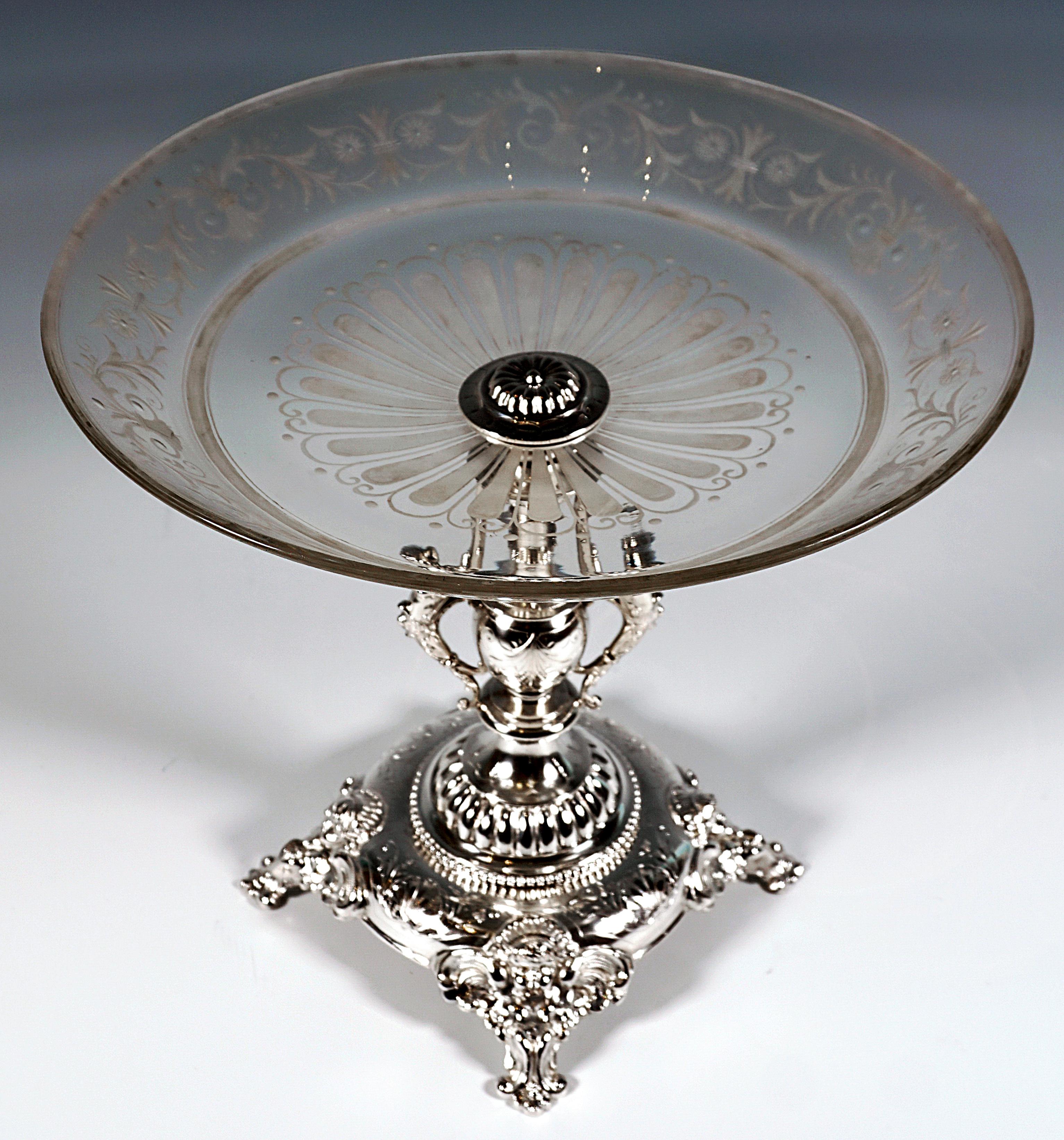 Austrian Viennese Art Nouveau Silver Centerpiece With Original Glass Bowl, Around 1900 For Sale