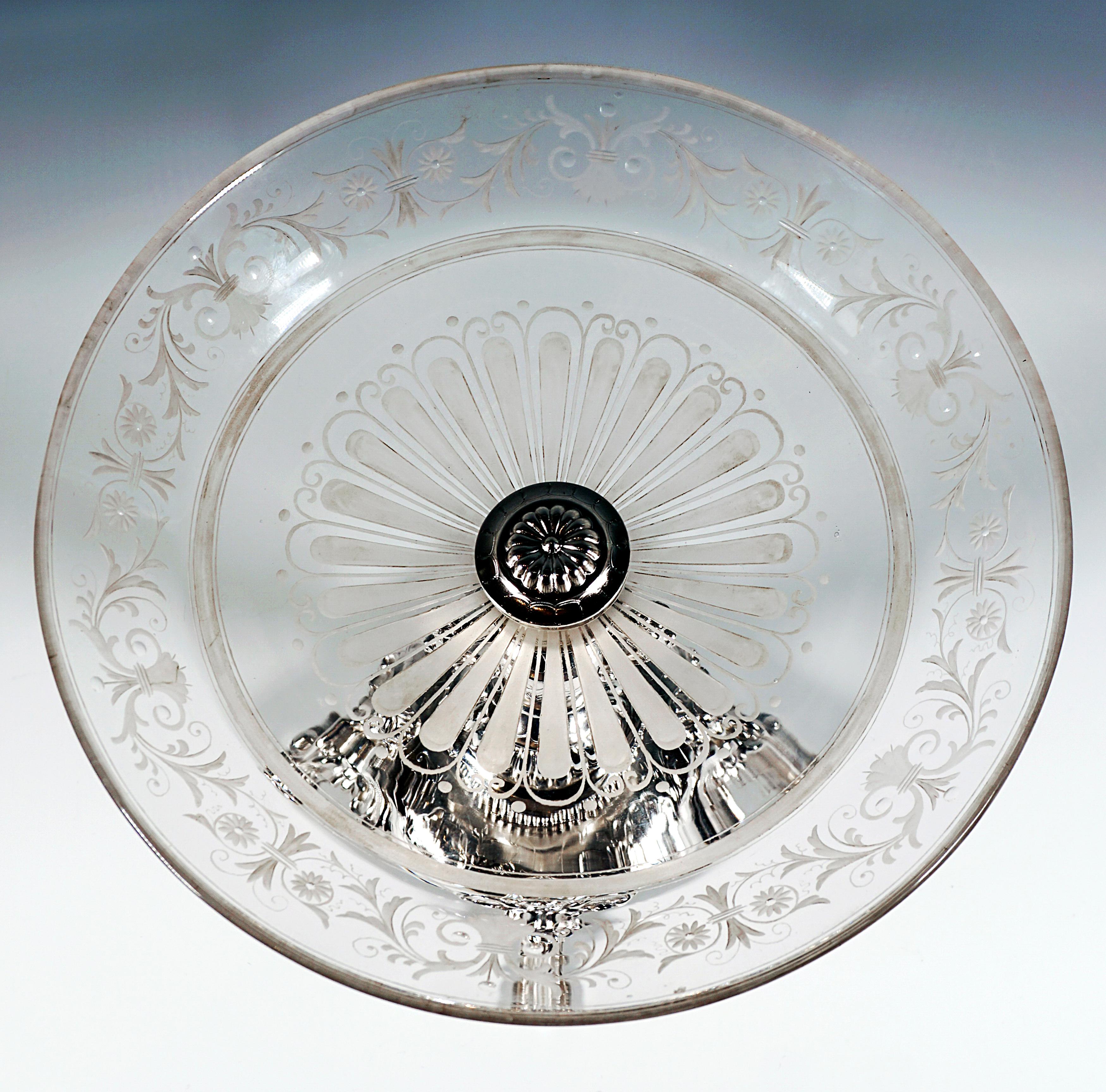 Hand-Crafted Viennese Art Nouveau Silver Centerpiece With Original Glass Bowl, Around 1900 For Sale