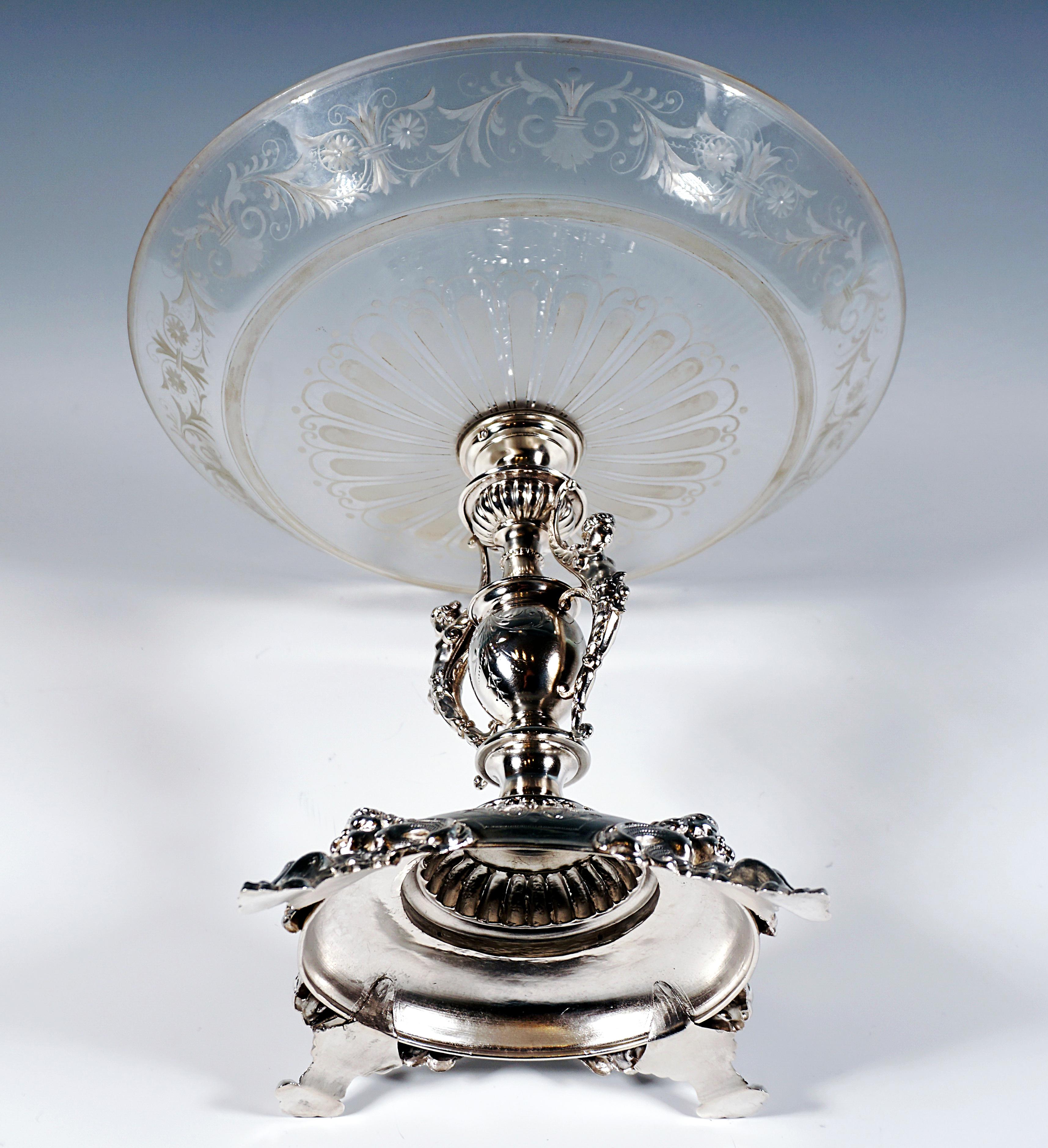 Viennese Art Nouveau Silver Centerpiece With Original Glass Bowl, Around 1900 In Good Condition For Sale In Vienna, AT