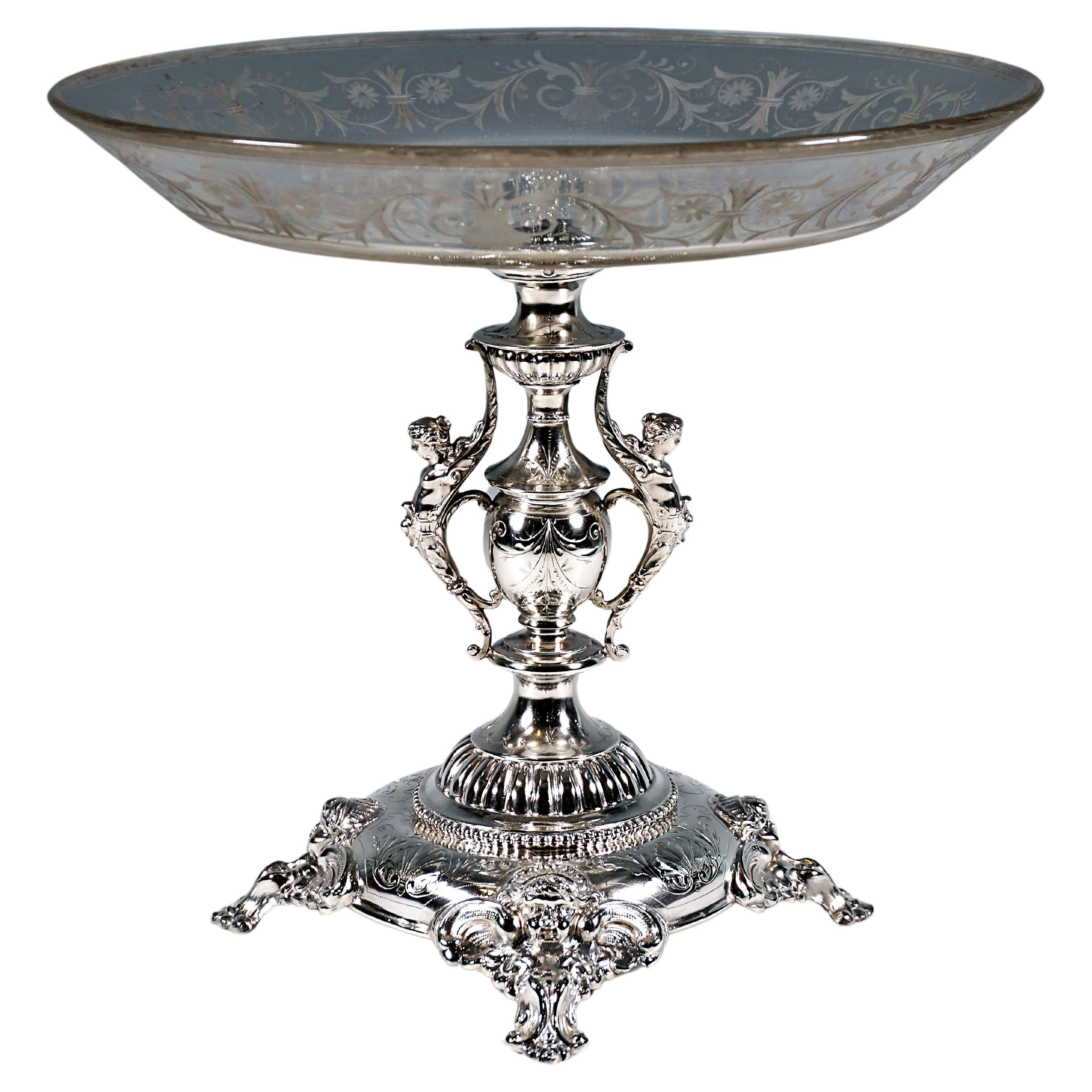 Viennese Art Nouveau Silver Centerpiece With Original Glass Bowl, Around 1900 For Sale