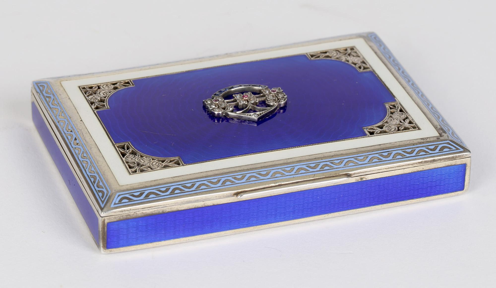 Viennese Austrian Silver Gilt Guilloche Enamel Gem Set Box 9